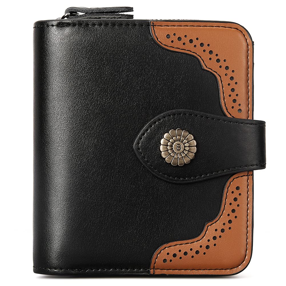 BOSTANTEN Genuine Leather Handbag Set for Women with RFID Blocking Wallet - Premium Leather Purse & Small Bifold Card Holder with Zipper Pocket (Black) - Perfect for Work, Travel, and Everyday Use