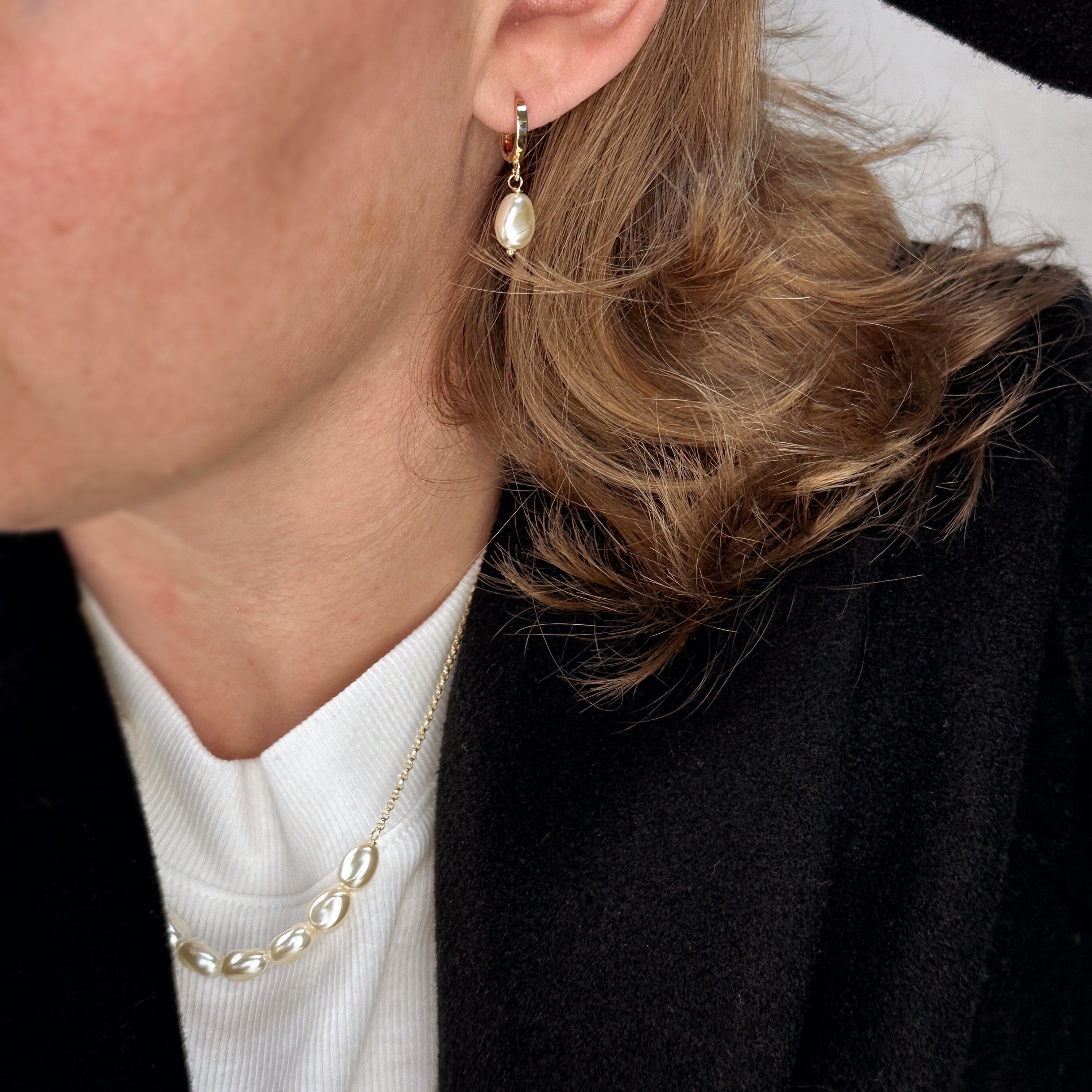 18K Gold Filled Baroque Pearl Drop Hoop Earrings for Women - Elegant Vintage Dangle Earrings for Party, Wedding & Special Occasions
