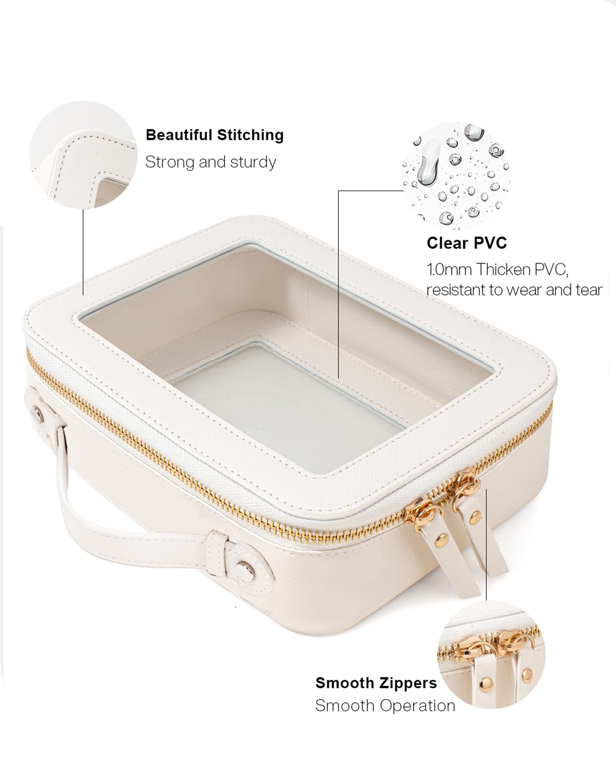 Clear Travel Makeup Bag - TSA Approved Vegan Leather Organizer for Women, Perfect for Toiletries & Cosmetics on the Go