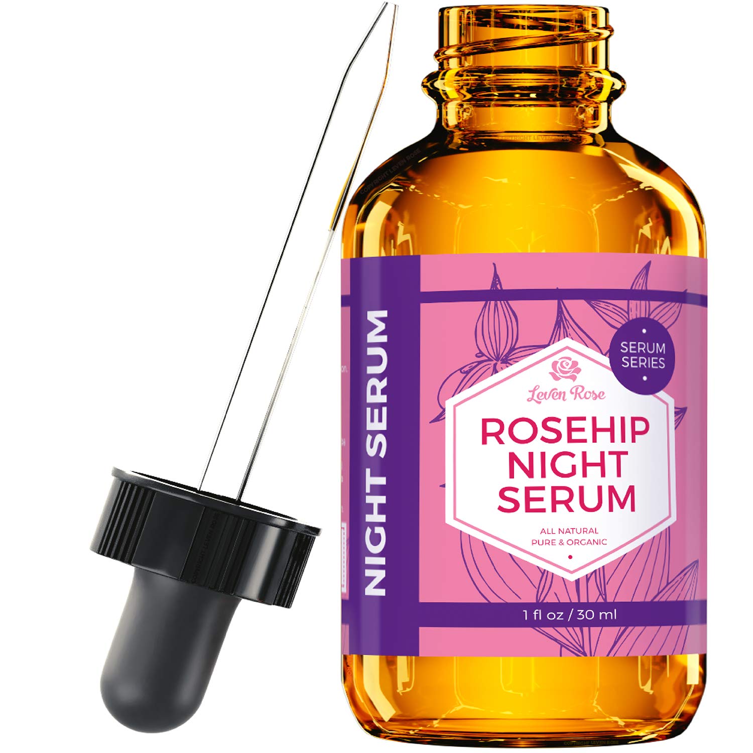 Leven Rose 100% Pure Organic Rosehip Oil Night Face Serum for Dry Skin - 1 oz | Hydrating & Anti-Aging Facial Treatment for Nighttime Skincare Routine