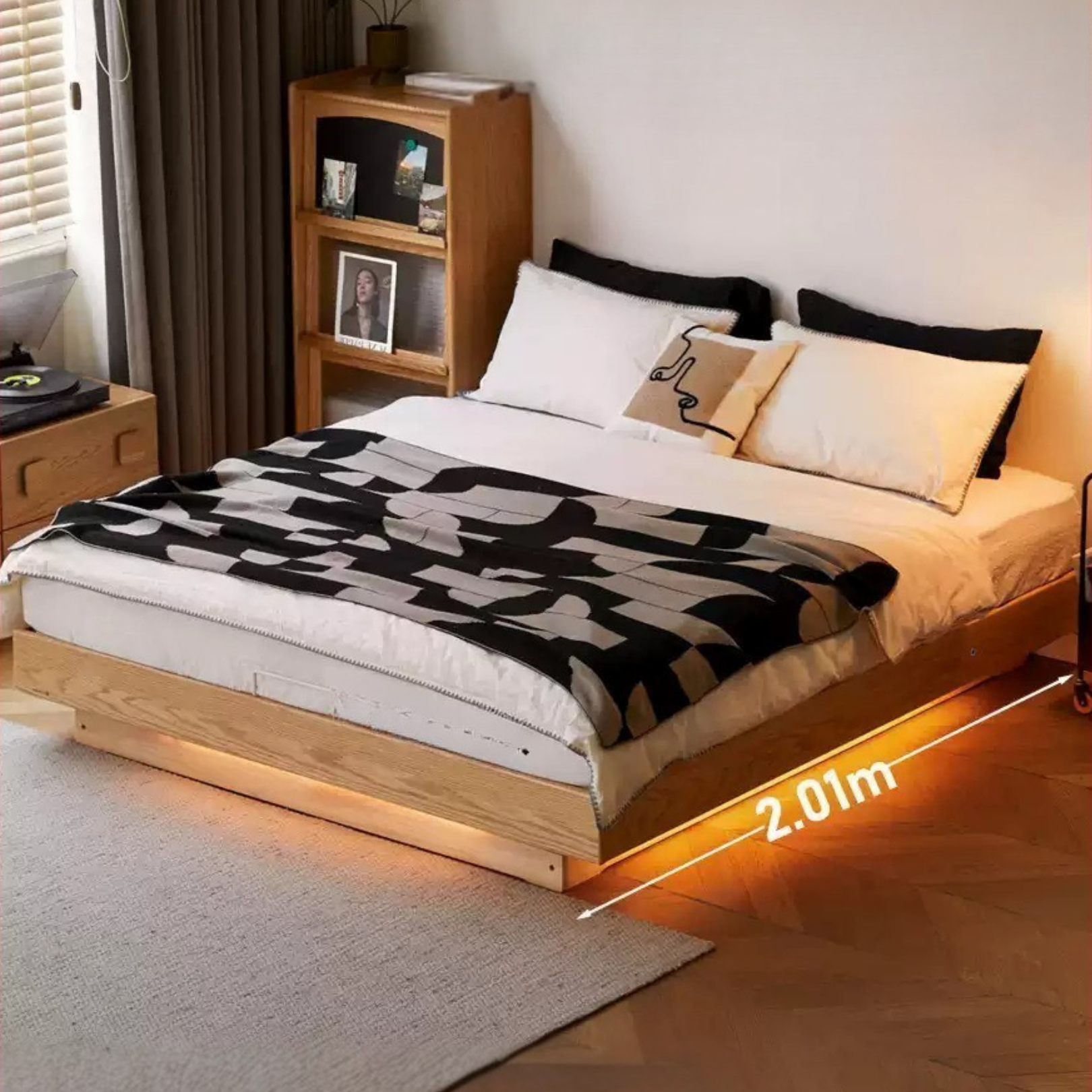 Solid Oak Wood Platform Bed - No Headboard Floating Bed Frame for Modern Bedrooms | Perfect for Minimalist & Contemporary Home Decor