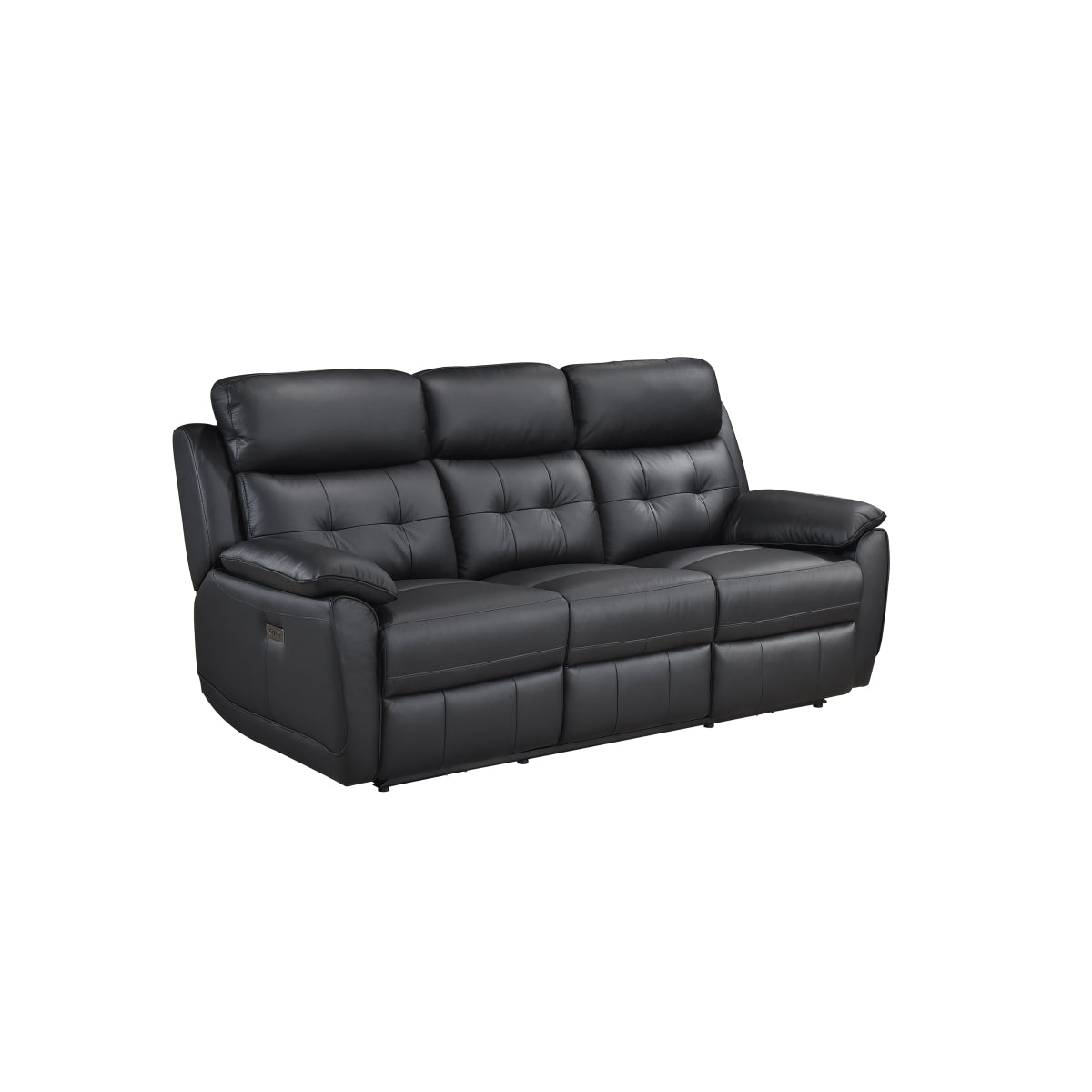 Black Leather Power Reclining Sofa with USB Ports - Modern Electric Recliner for Living Room, Home Theater & Office - Comfortable Leather Sectional Couch with Charging Stations