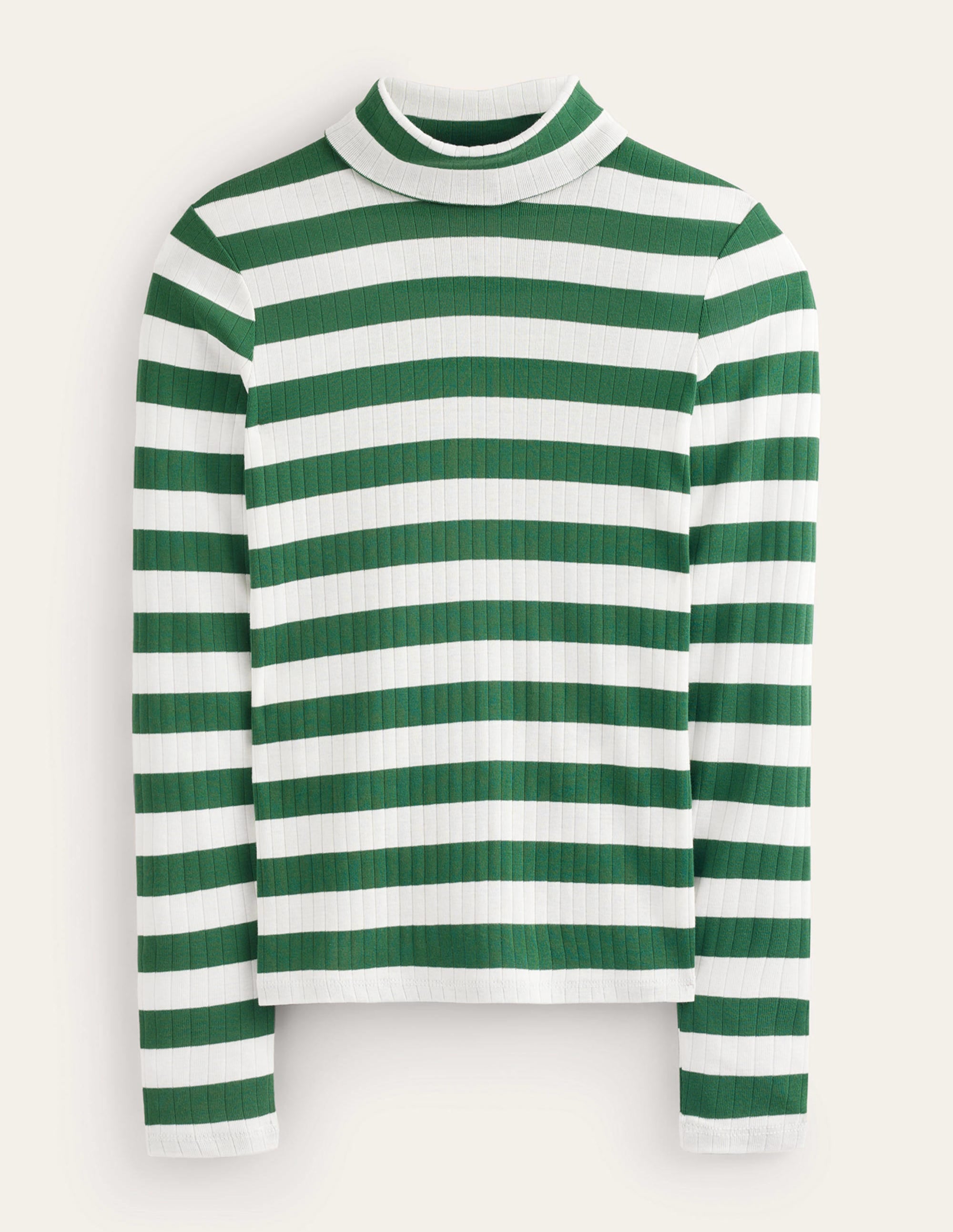 Anna Rib Roll Neck Top - Amazon Green & Ivory - Women's Casual Knit Sweater for Fall & Winter, Perfect for Office, Dates, and Layering