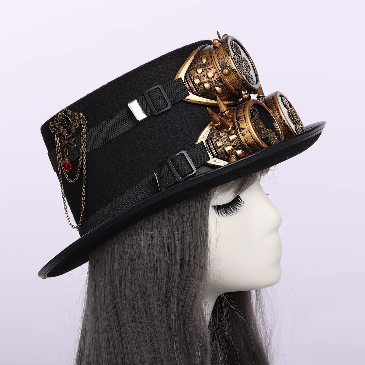 Steampunk Top Hat with Goggles for Women & Men - Victorian Gothic Halloween Costume Accessory | Perfect for Cosplay, Halloween Parties, and Themed Events