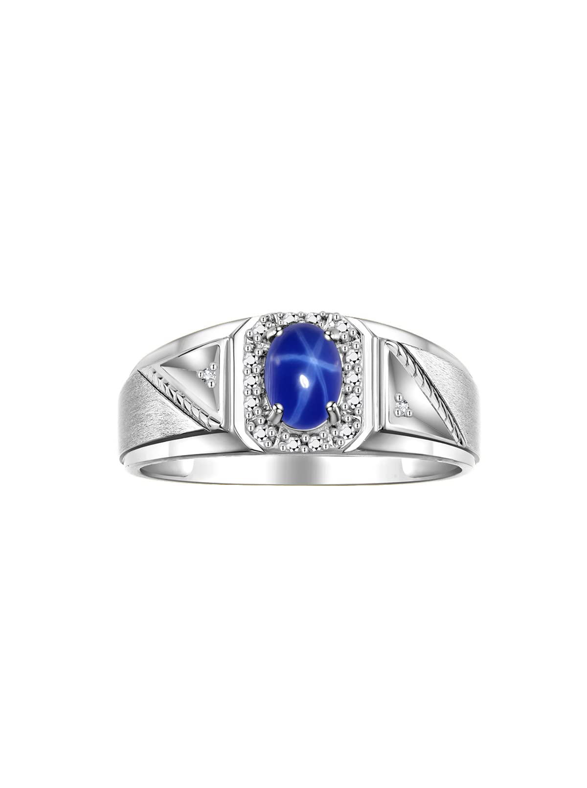 RYLOS Men's Sterling Silver Ring with 7X5MM Oval Gemstone & Genuine Diamond - Blue Star Sapphire Birthstone Ring for Men | Perfect for Weddings, Anniversaries & Special Occasions