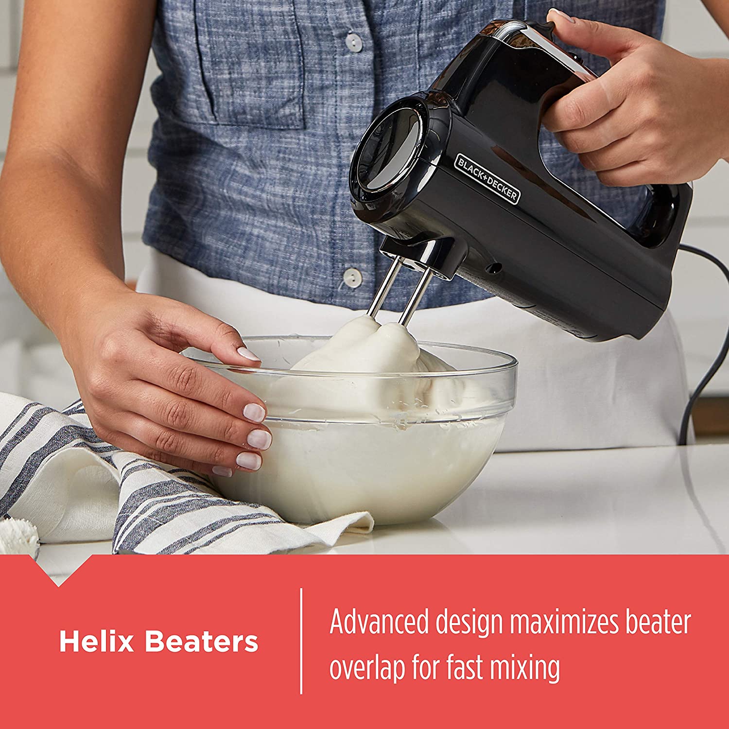 BLACK+DECKER MX600BC Helix Hand Mixer - 5-Speed Electric Mixer with Stainless Steel Blades, Lightweight & Powerful for Baking, Whipping, Blending - Factory Certified with Full Warranty - Perfect for Cakes, Cookies, Dough & Smoothies