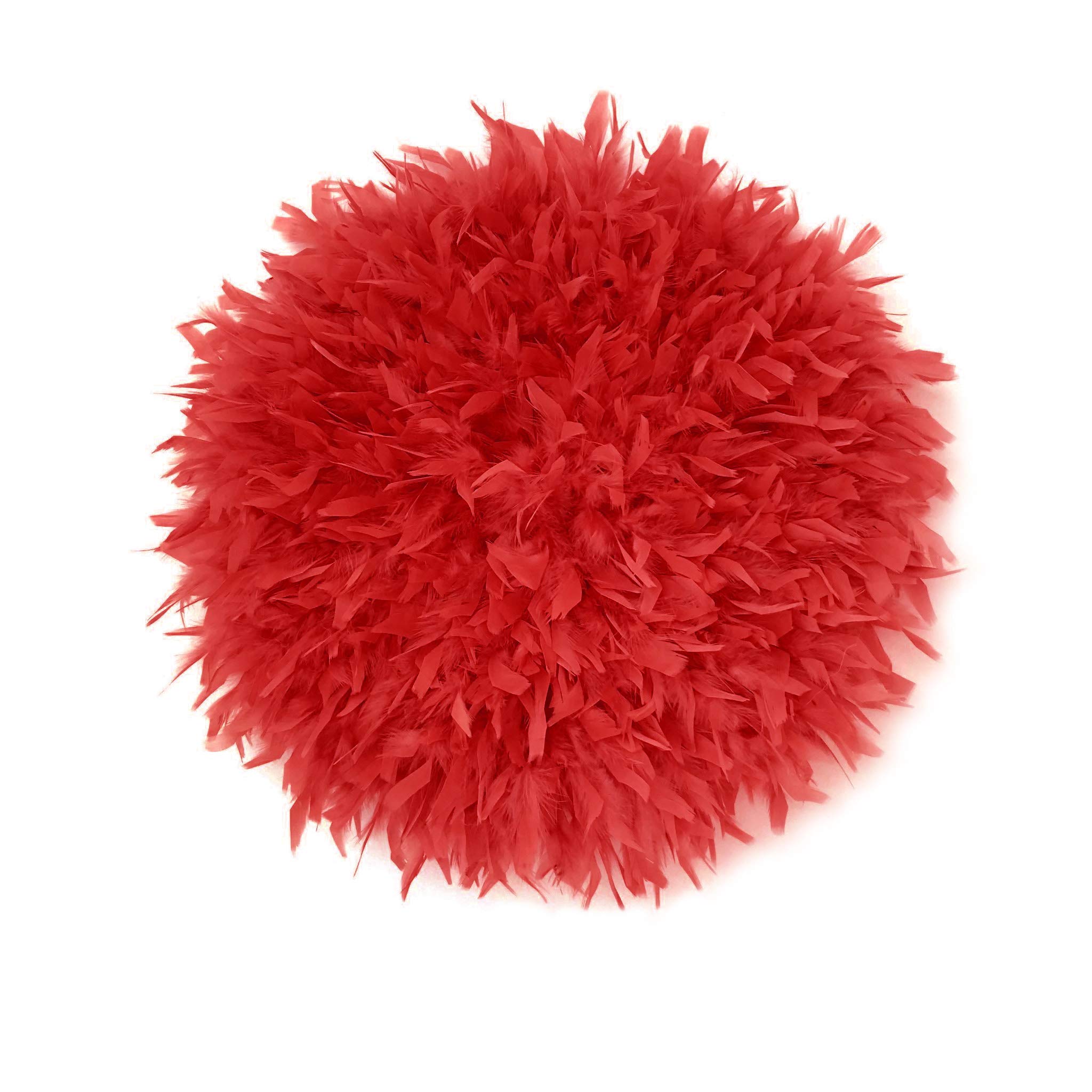 Handmade Red Juju Hat Wall Decor | Boho Feather Wall Hanging for Home & Office | African-Inspired Round Feather Art | Perfect for Living Room, Bedroom or Wedding Decor