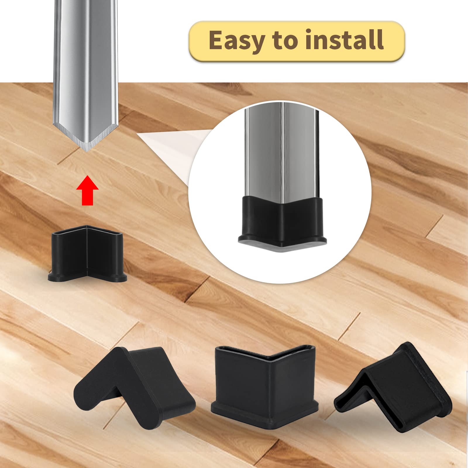 Flexible PVC L-Shaped Iron Shelving Leg Floor Protectors - Black Chair Leg End Caps (10PCS, 1-3/16
