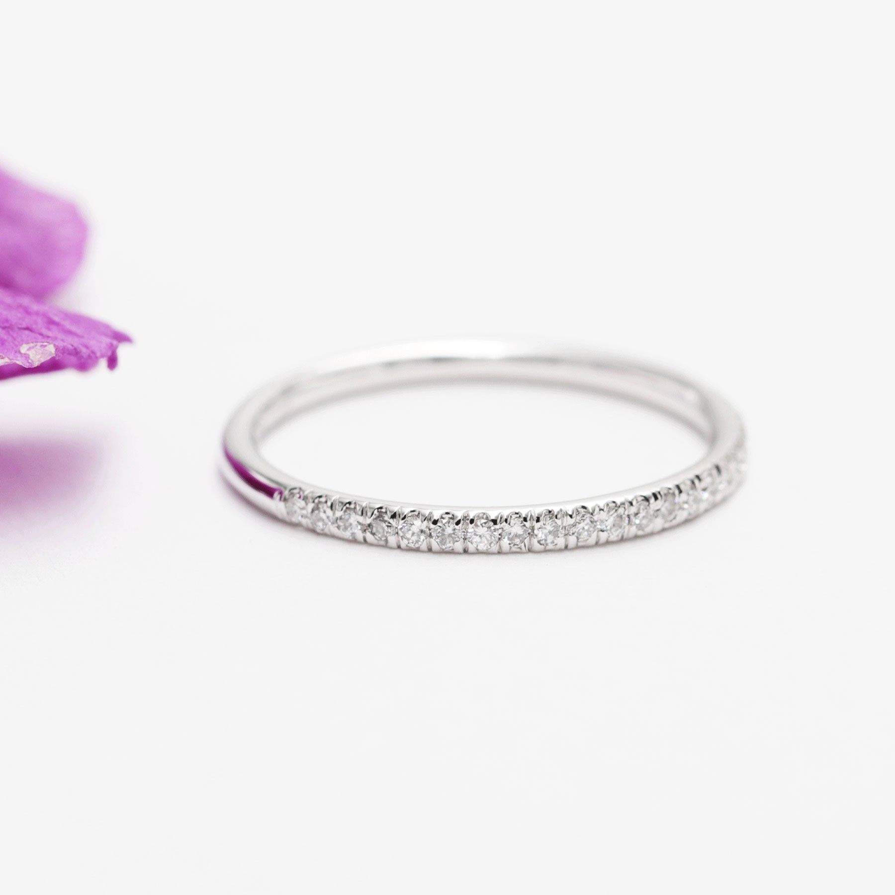 14K Rose Gold 1.7mm Diamond Halfway Wedding Band - Dainty Stackable Diamond Ring for Women, Perfect Matching Band for Engagement Rings, Promise Ring, Anniversary Gift (Ideal for Weddings, Proposals & Special Occasions)