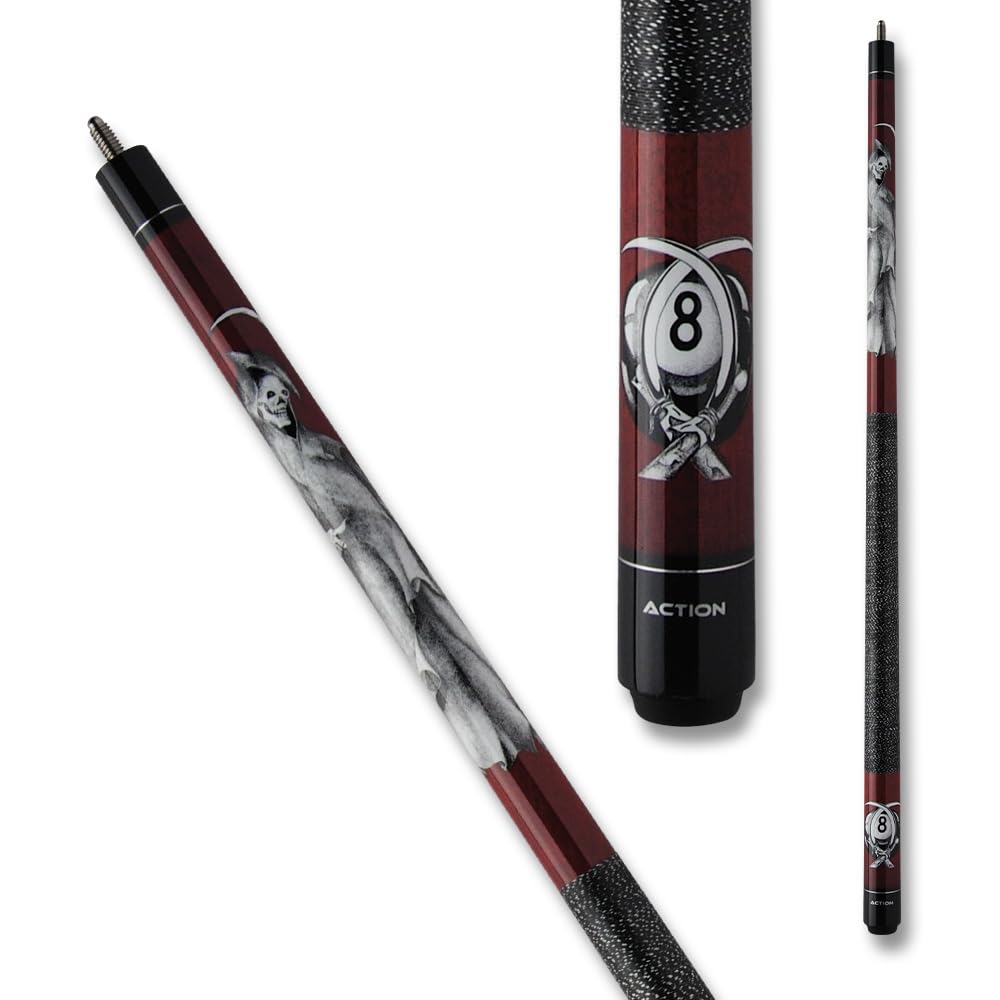 Premium Burgundy Reaper Billiard Cue Stick for Action & Adventure Pool Games - Perfect for Professional Tournaments, Home Game Rooms & Bar Entertainment