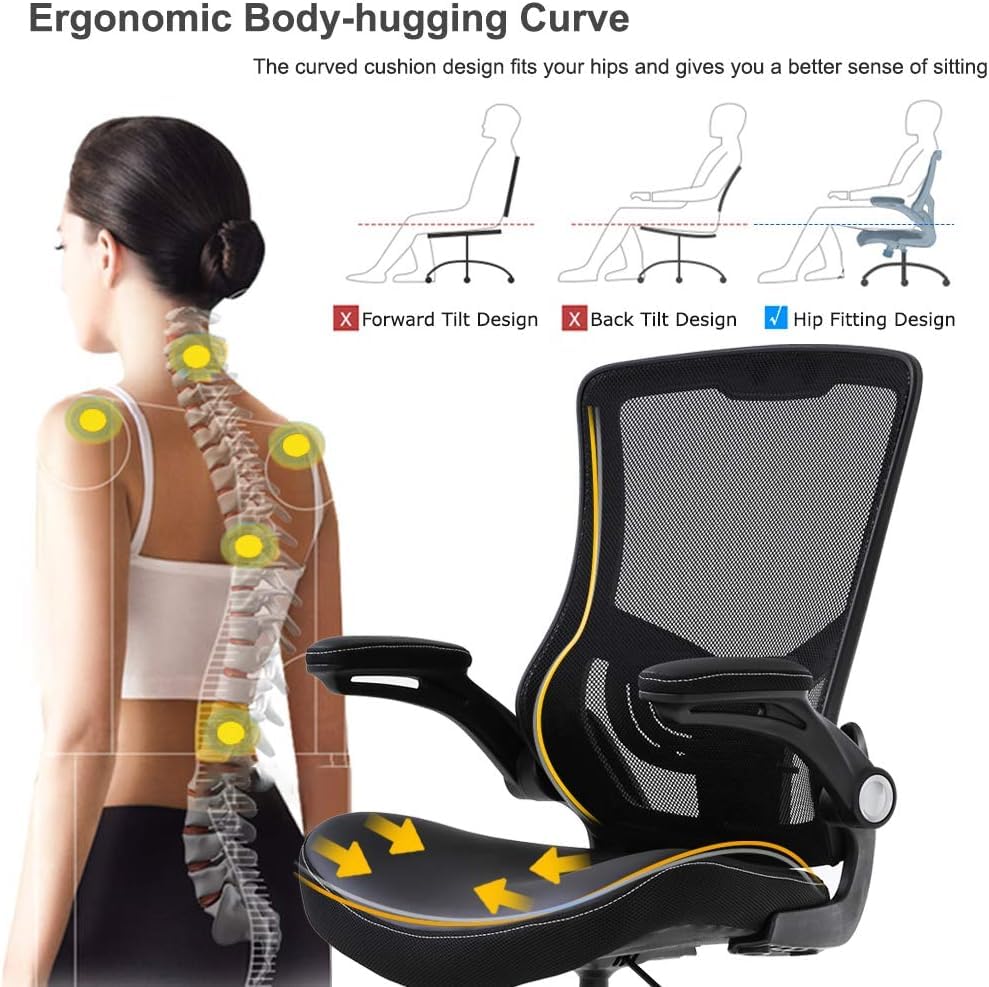 Ergonomic Drafting Chair with Flip-Up Arms, Foot Rest & Adjustable Height - Mesh Office Chair for Standing Desk - Black - Perfect for Architects, Artists & Home Office Workspaces