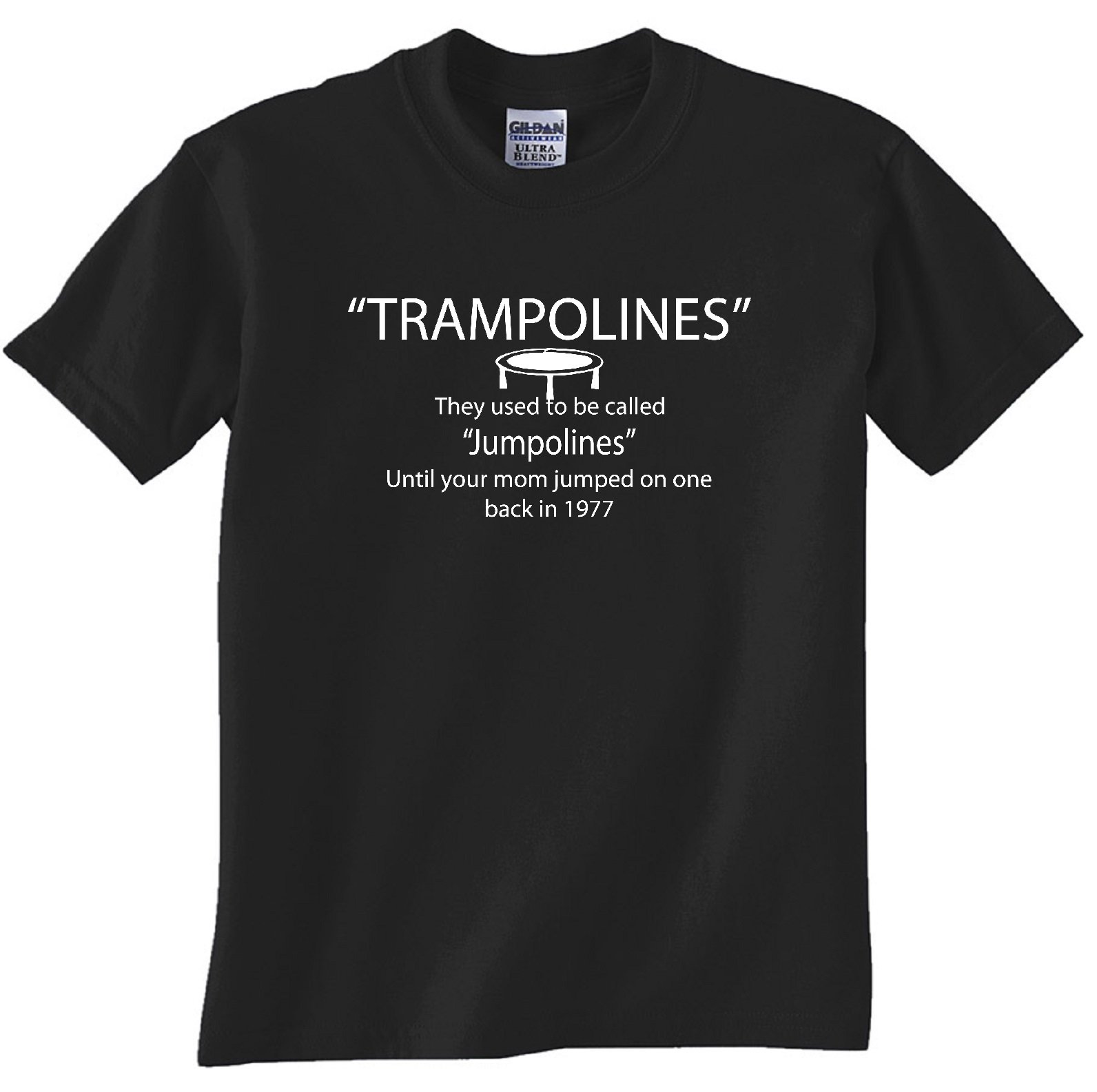 STUFF WITH ATTITUDE Jumpoline Black Graphic T-Shirt - Fun Trampoline Themed Cotton Tee for Kids & Adults - Perfect for Gymnastics, Parkour & Outdoor Activities
