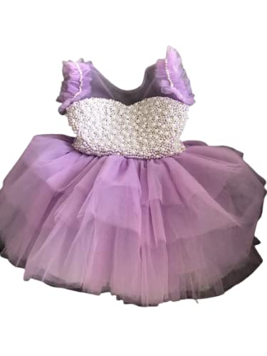 Lavender Baby Dress with Pearls & Diamonds - Fluffy Tutu Dress for Toddlers, 1st Birthday Outfit, Ruffle Party Dress (2T US Kids Size) | Perfect for Photoshoots, Birthday Parties & Special Occasions