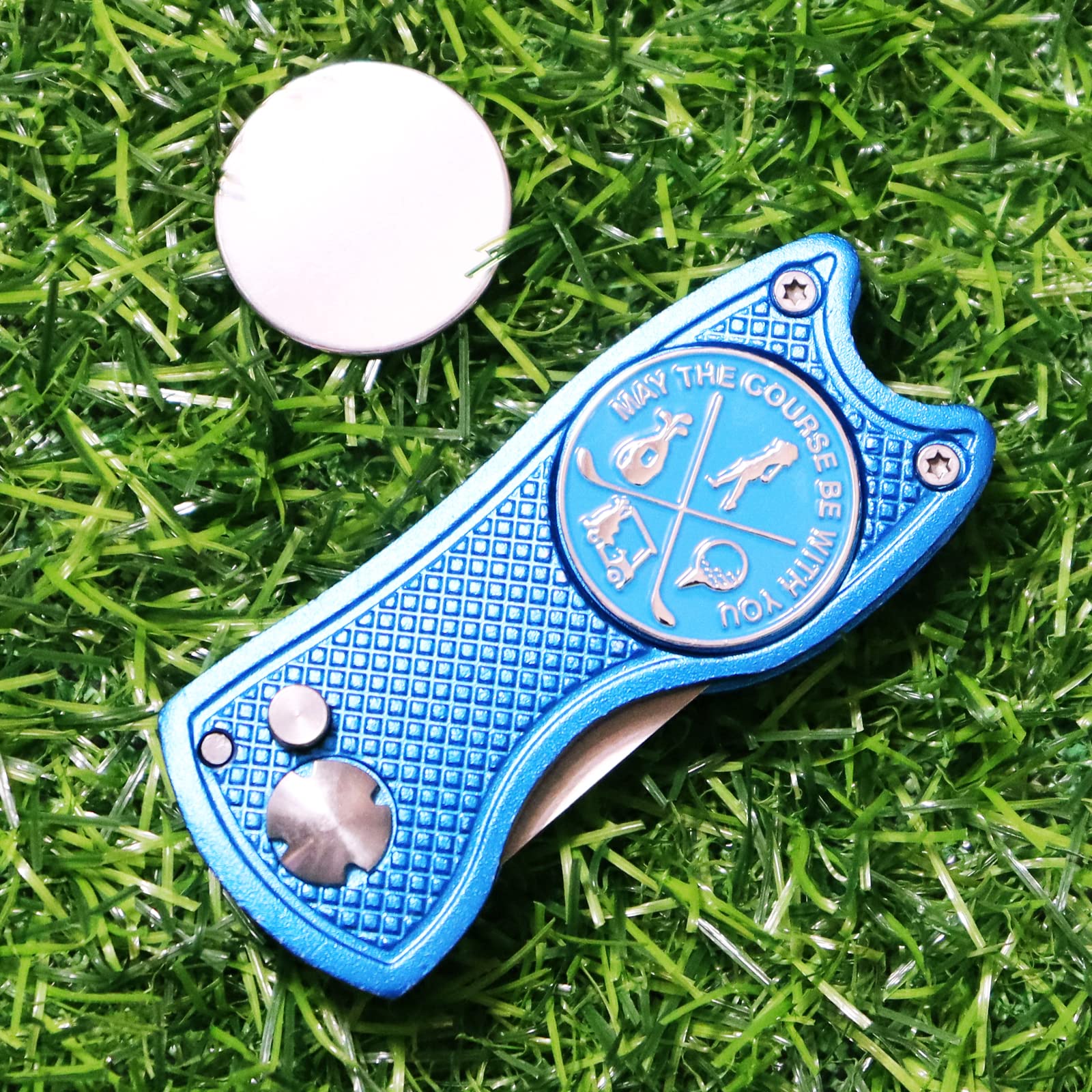Foldable Golf Divot Repair Tool with Ball Markers Set - Durable Stainless Steel Golf Accessories for Course & Practice | Perfect Gift for Golfers