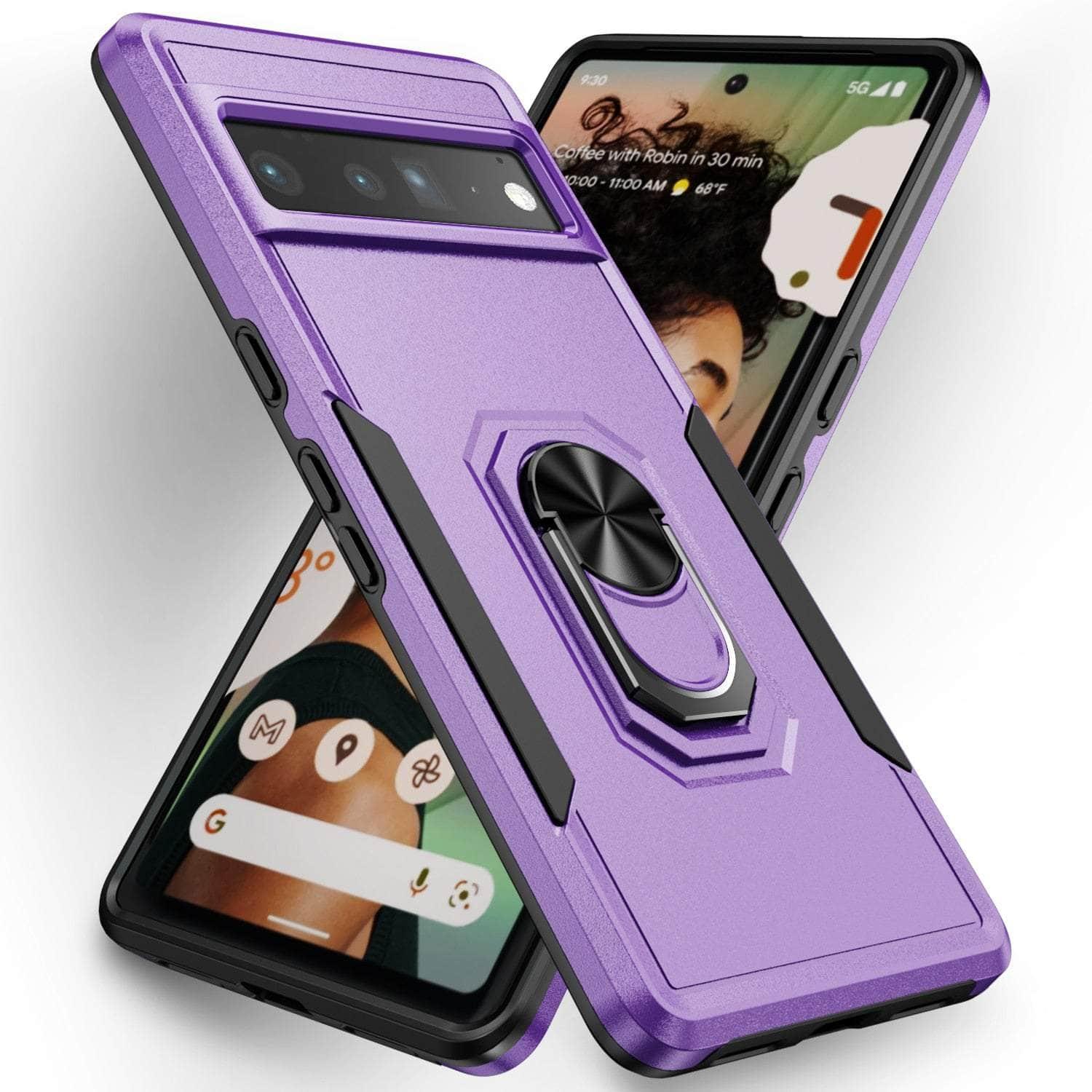 Heavy Duty Ring Bracket Case for Google Pixel 6 Pro - Shockproof Protective Phone Cover with Kickstand for Hands-Free Viewing, Gaming & Video Calls