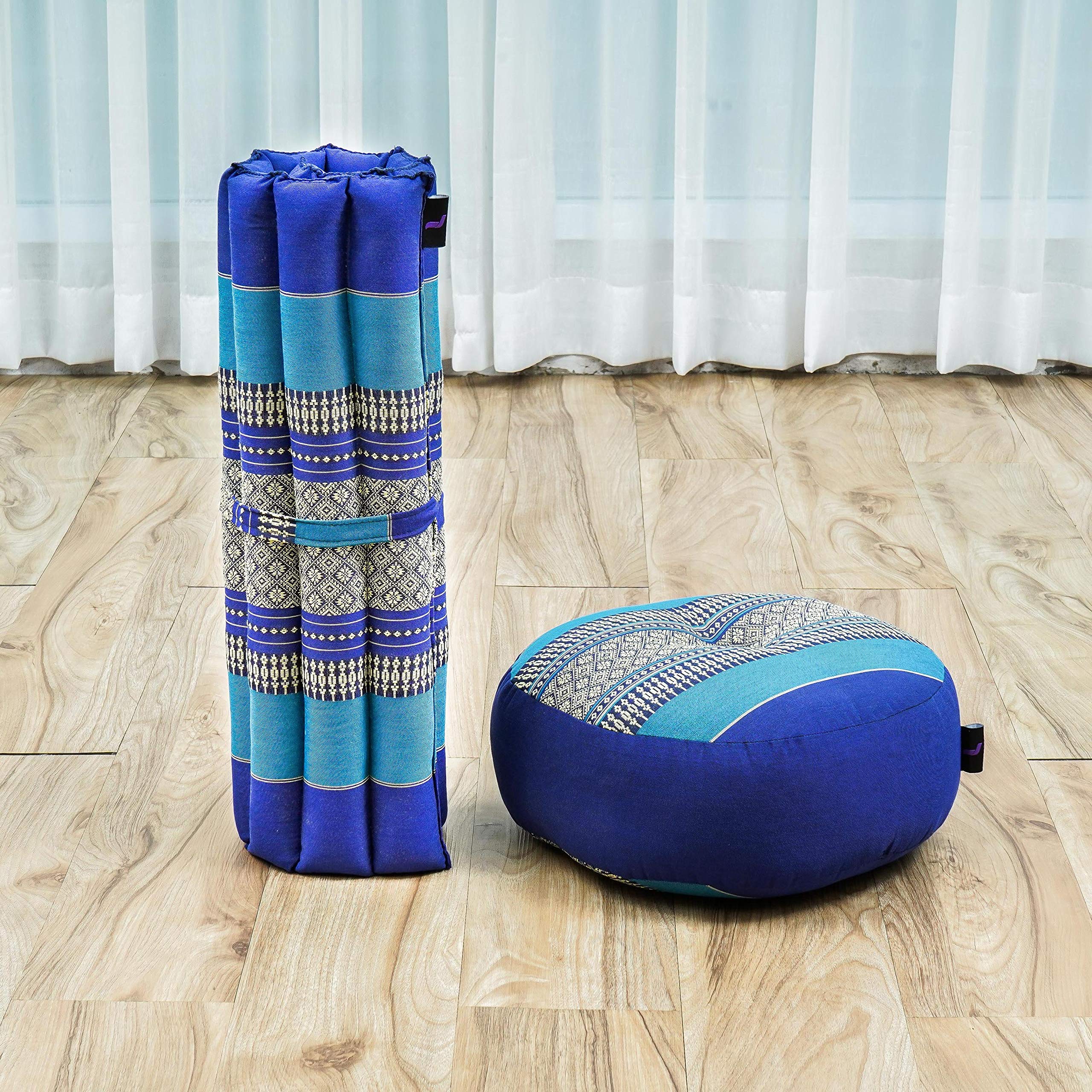 Leewadee Meditation Cushion Set - Premium Zafu Yoga Pillow & Roll-Up Zabuton Mat with Natural Kapok Filling for Comfortable Meditation, Yoga & Zen Practice at Home or Studio