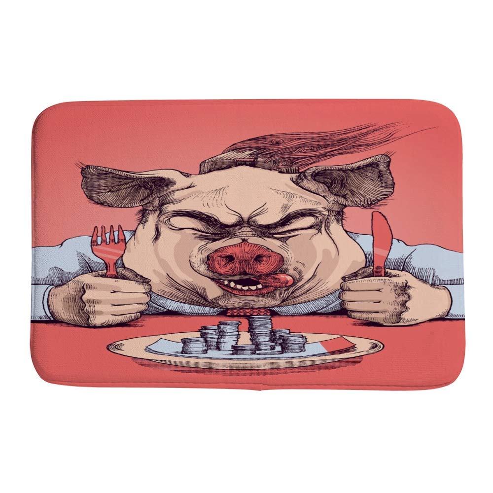 Non-Slip Coral Fleece Bath Mat - Super Absorbent Shower Rug with Funny Pig Design, Soft & Cozy for Bathroom, Tub, Outdoor Use - Perfect Gift Idea for Home Decor