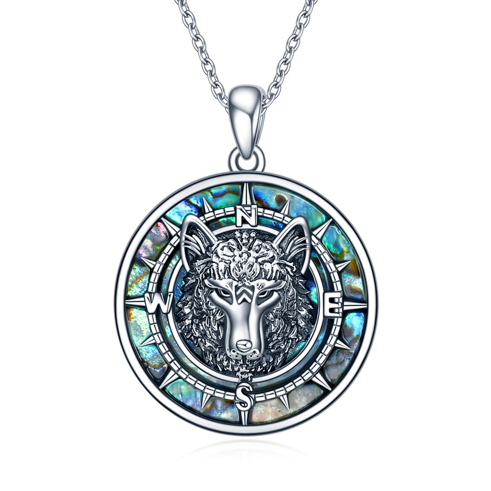 Wolf Necklace for Men & Women - Sterling Silver Wolf Head Pendant with Compass - Unique Birthday Gifts for Women, Girls & Teens - Perfect for Outdoor Adventures, Camping & Nature Lovers
