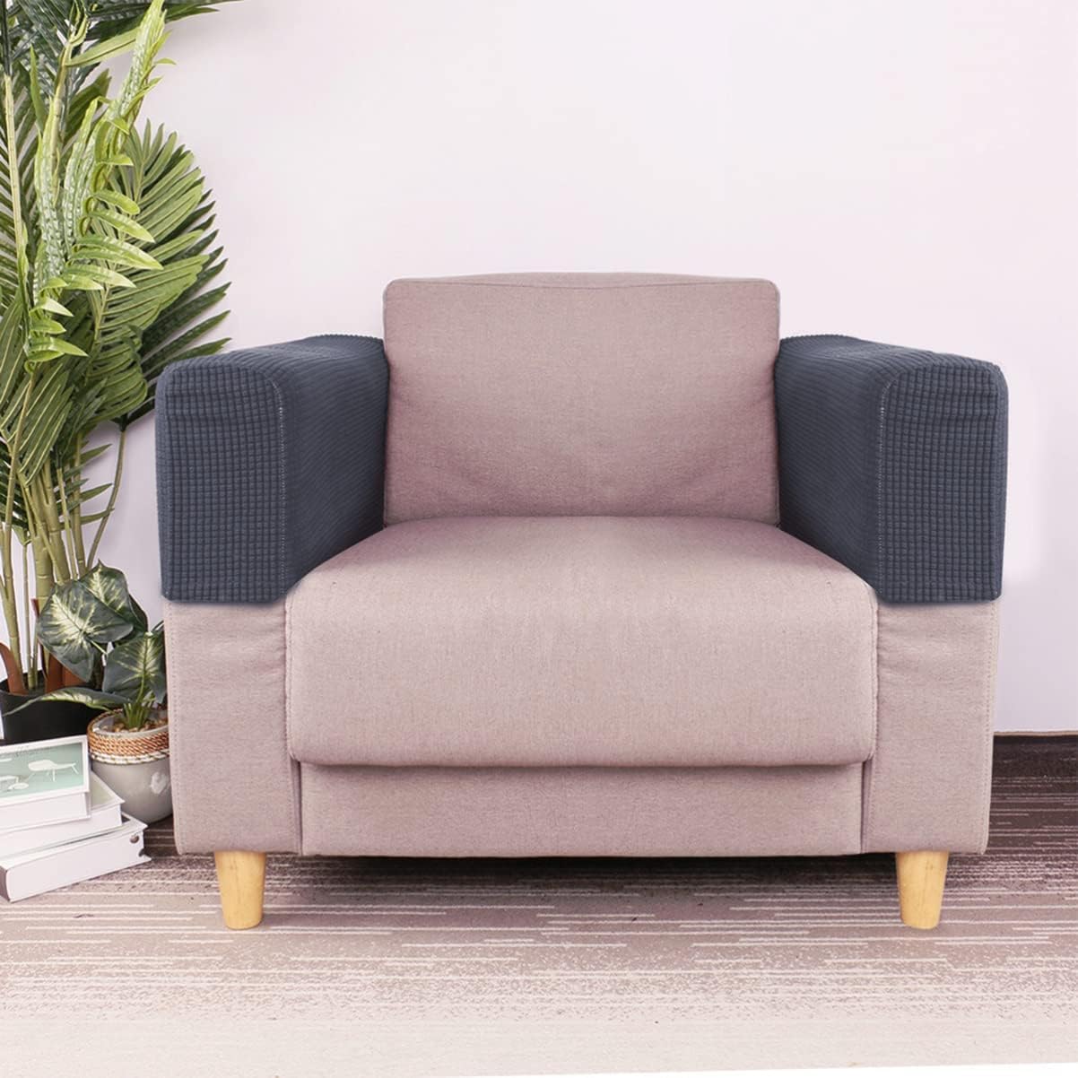 RCFINE 2-Pack Anti-Slip Stretch Sofa Arm Covers - Elastic Armchair Slipcover Protector for Home, Office, Recliner, Loveseat (Dark Grey) | Perfect for Pets, Kids & Spill Protection