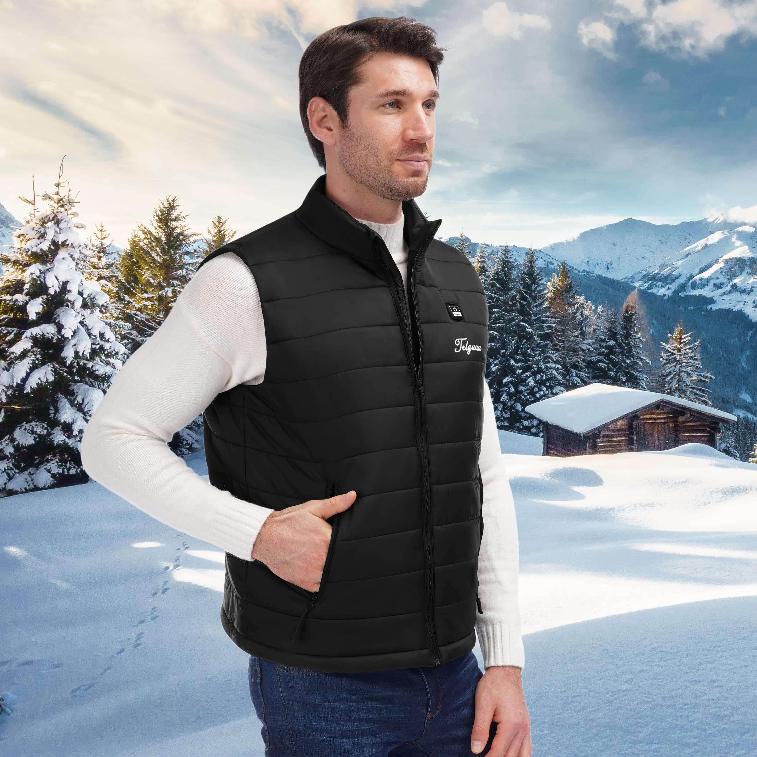 Telguua Men's Heated Vest with Rechargeable Battery Pack - Electric Heating Jacket for Cold Weather - Perfect for Outdoor Work, Hiking, and Winter Sports