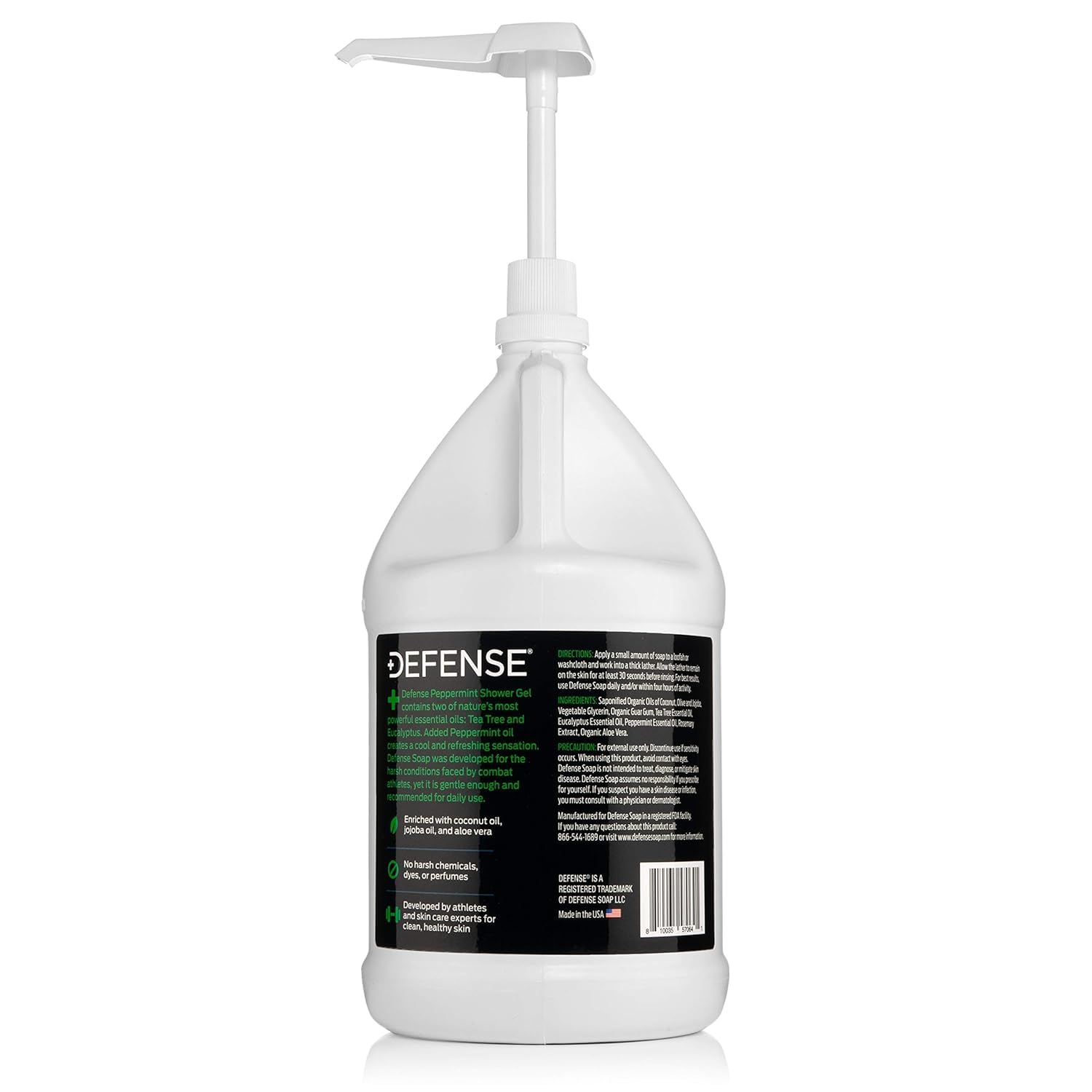 Defense Soap Peppermint Body Wash & Shower Gel - 1 Gallon (128 Fl Oz) - Natural Antifungal & Antibacterial Cleanser for Athletes, Gym & Post-Workout Use