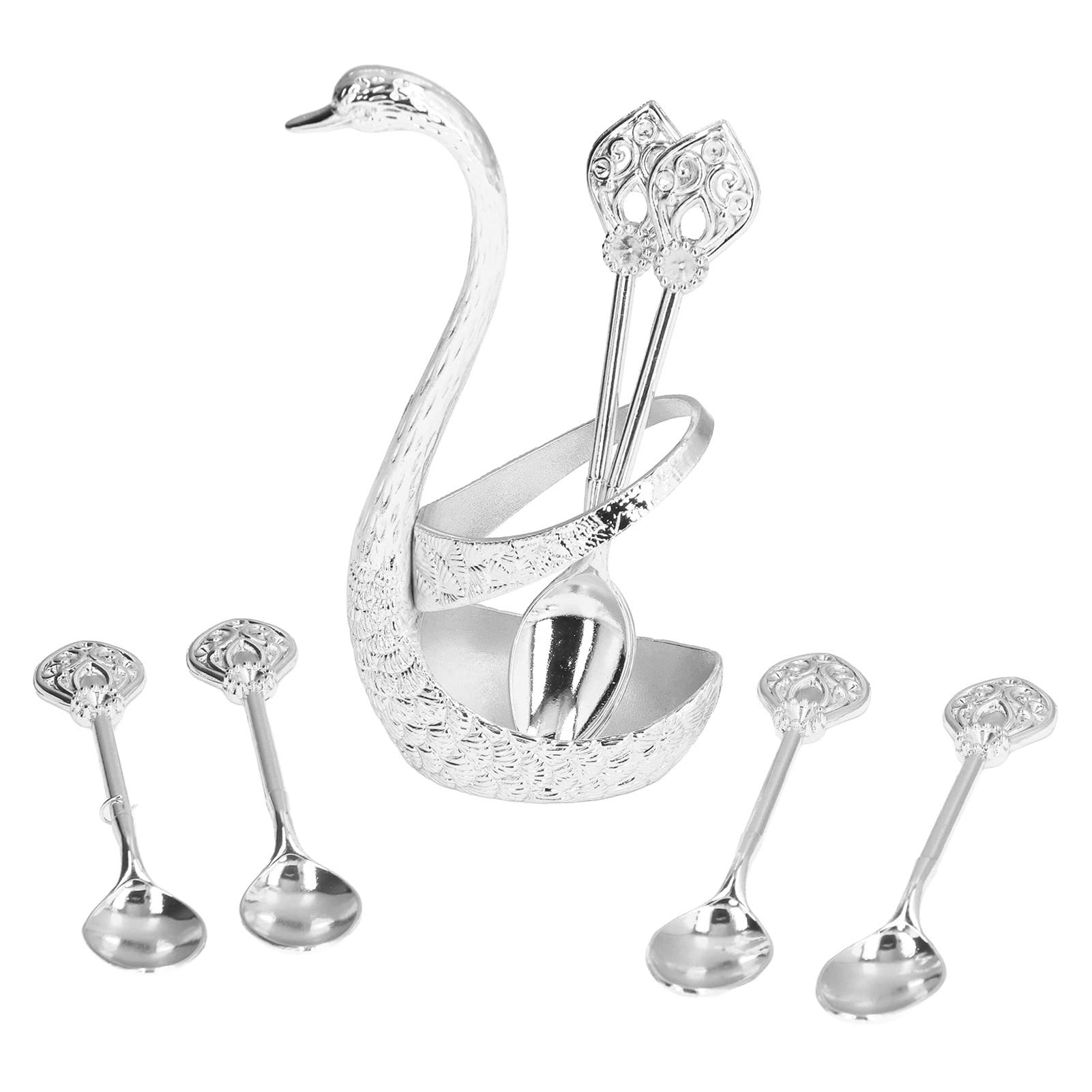 Premium Zinc Alloy Coffee Spoon Set with Elegant Swan Base - Barista Tools for Coffee Stirring, Tea, Desserts & Ice Cream | Perfect for Coffee Shops, Bakeries & Home Entertaining