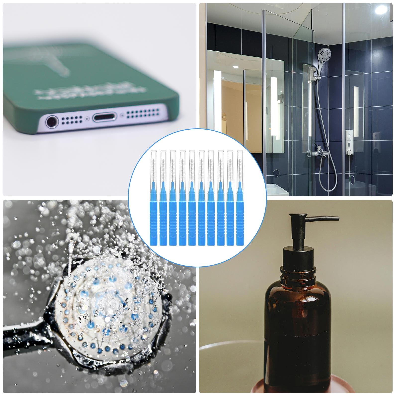 10-Pack Shower Head Cleaning Kit with Hole Picks & Anti-Clogging Brushes - Removes Mineral Buildup for Better Water Flow (Blue) - Perfect for Bathroom Maintenance & Hard Water Areas