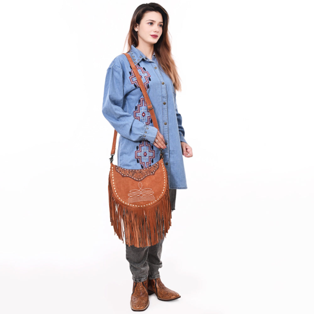 American Darling ADBG1663 Genuine Leather Crossbody Bag for Women - Hand-Tooled Suede Western Purse - Perfect for Casual Outings, Travel & Everyday Use