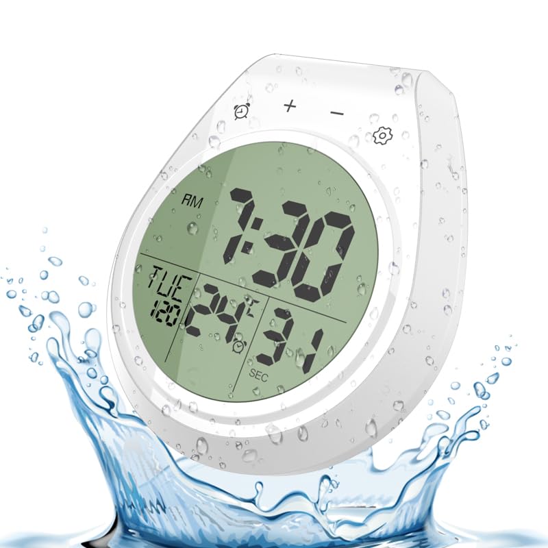 Waterproof Digital Shower Clock with Temperature Display - Large LCD Screen, Touch Buttons, Suction Cup & Adhesive Hanger - Perfect for Bathroom, Kitchen & Gym - Countdown Timer & Easy Setting - White