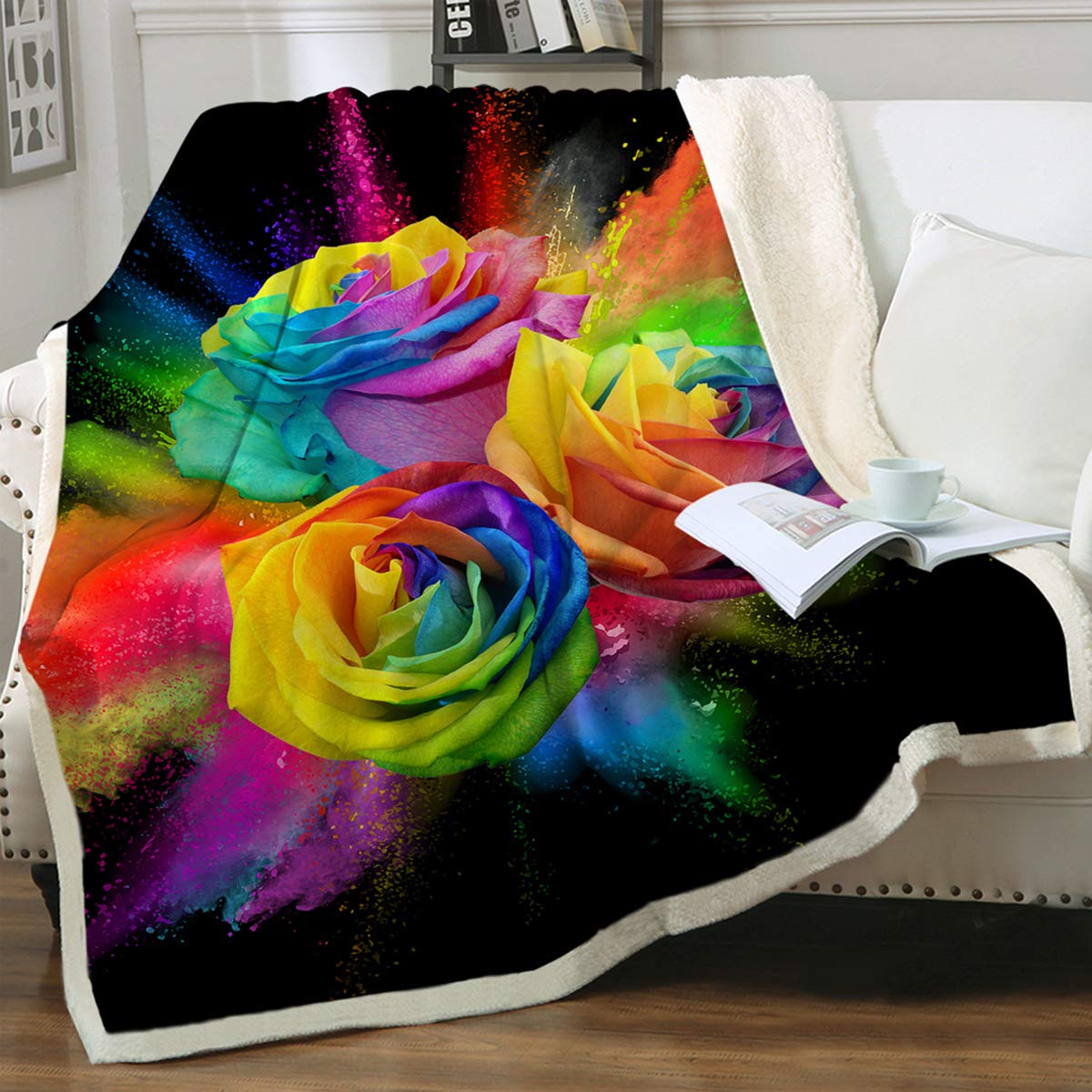 Sleepwish 3D Rose Galaxy Print Fleece Blanket - Ultra Soft & Cozy Sherpa Throw for Women - Queen Size 90x90 Inches - Perfect for Bedroom, Couch & Winter Warmth