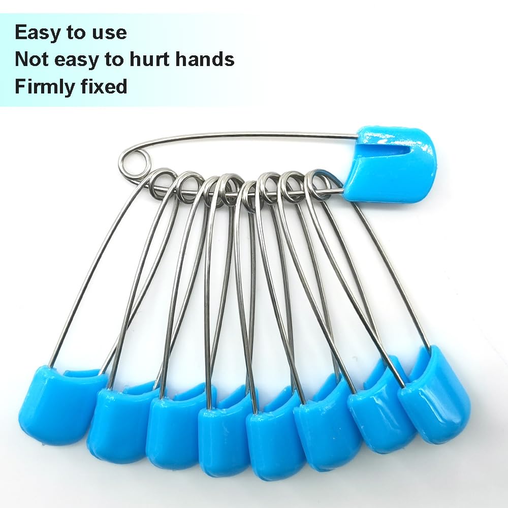 50 Pcs Baby Diaper Safety Pins - Plastic Head Nappy Pins with Lock for Secure Fastening (Blue) - Ideal for Cloth Diapers & Baby Care