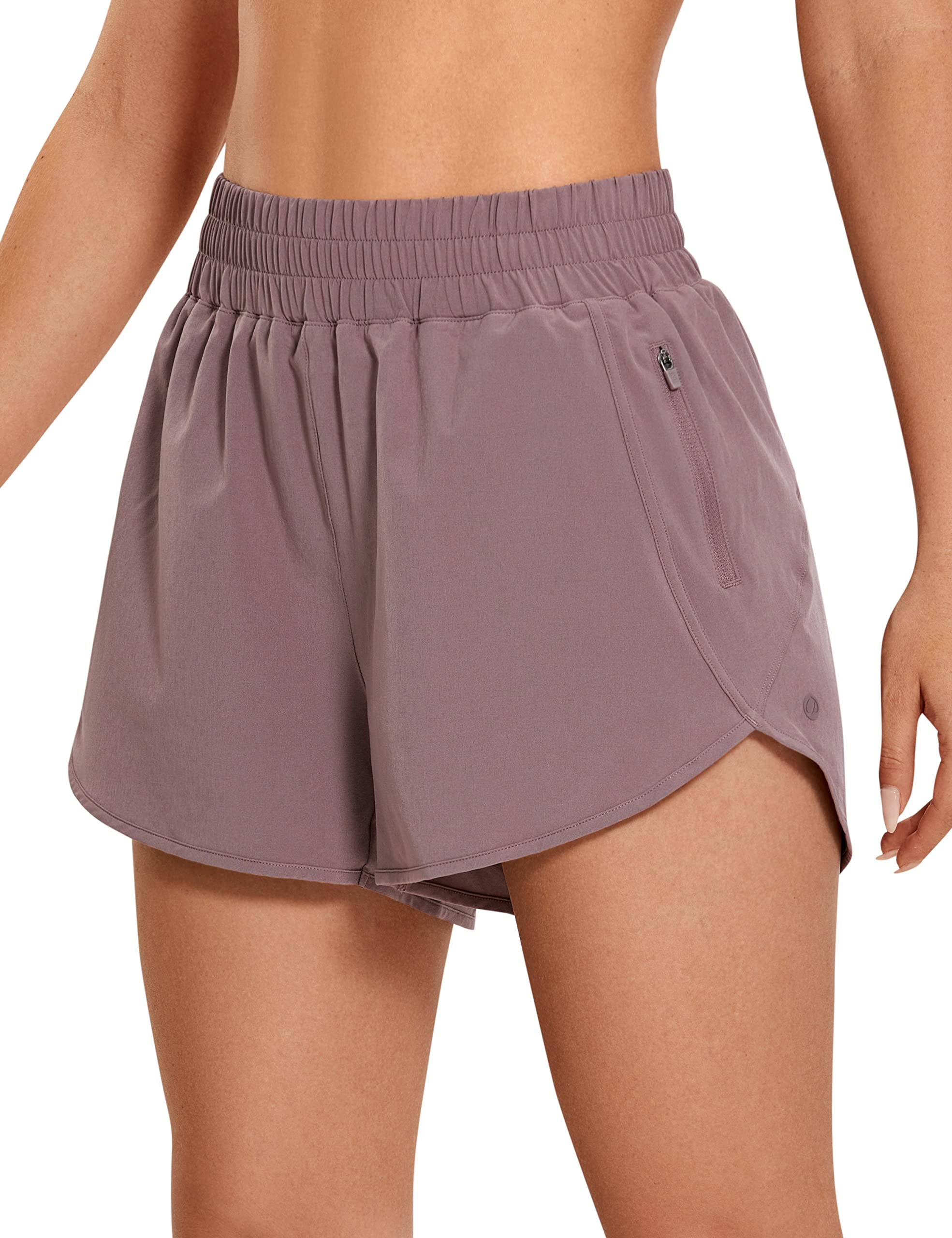 CRZ YOGA Women's High Waisted Running Shorts with Mesh Liner - 3 Inch Quick Dry Athletic Gym Shorts for Workout, Yoga & Track - Breathable Dolphin Hem with Zip Pocket - Perfect for Running, Training & Active Lifestyle