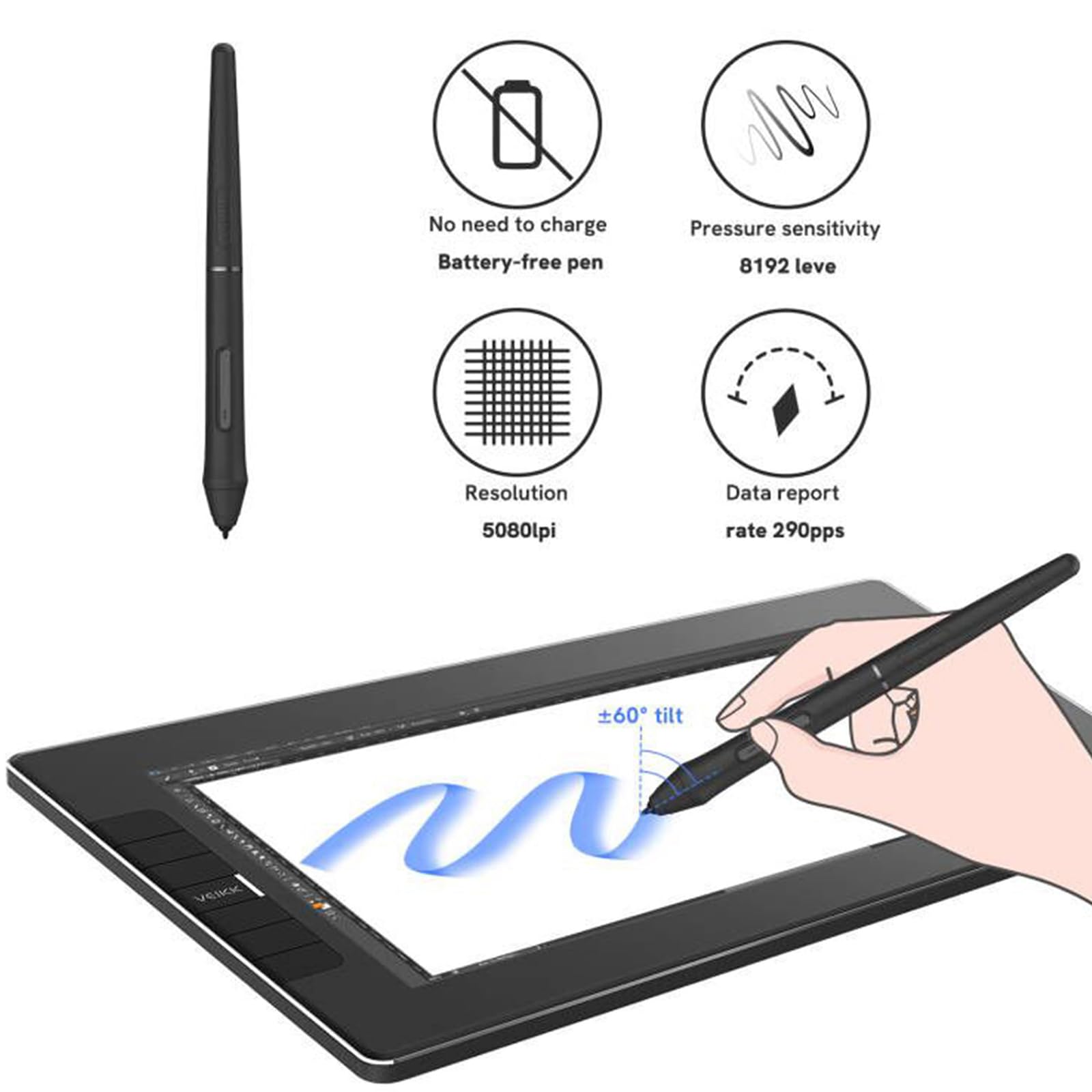 VEIKK VK1200 11.6 Inch Full-Laminated Graphic Drawing Tablet with Screen - Battery-Free Stylus, Tilt Function & 6 Customizable Shortcut Keys - Digital Art, Animation & Design (Requires Computer Connection) - Perfect for Artists, Illustrators & Graphic Designers