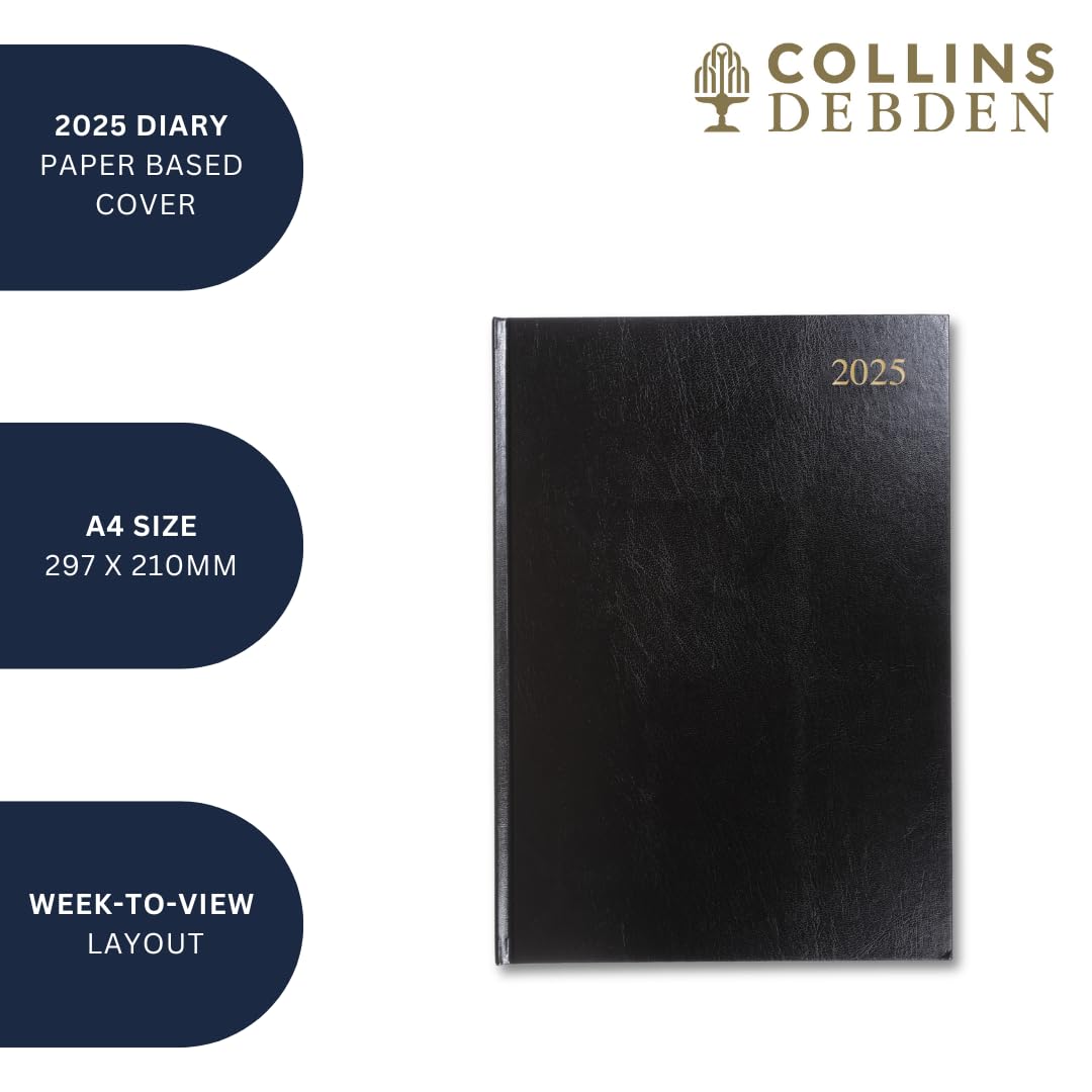 Collins Essential 2025 Business Diary - A4 Weekly Planner with Leathergrain Hardback Cover, Blue (ESSA43.60-25) - Perfect for Office Professionals, Entrepreneurs & Students - Ideal for Scheduling Meetings, Tracking Deadlines & Organizing Daily Tasks