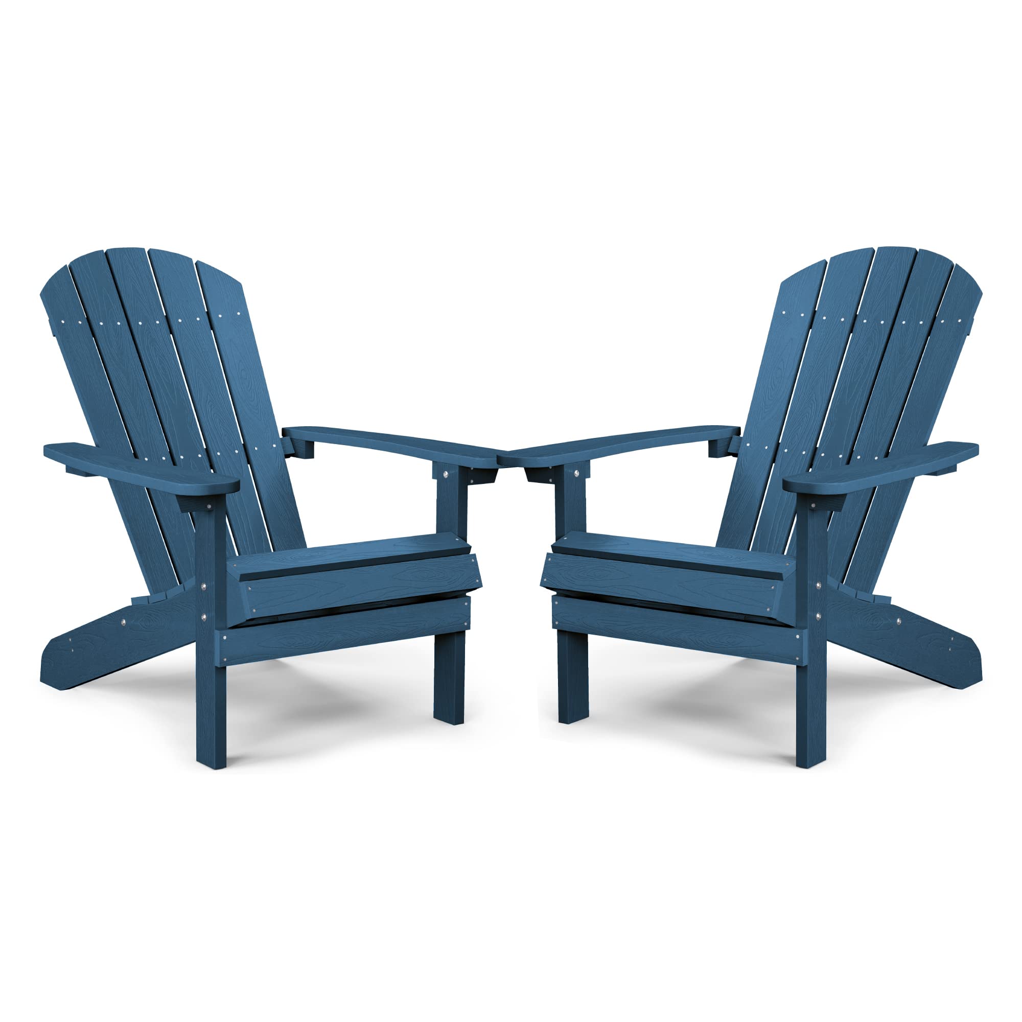 **2-Piece Adirondack Chair Set - Heavy-Duty Plastic, Weather-Resistant Outdoor Chairs - Easy 5-Step Assembly - Real Wood Look - Perfect for Patio, Garden, Deck, Lawn, Fire Pit & Backyard (Navy Blue)**