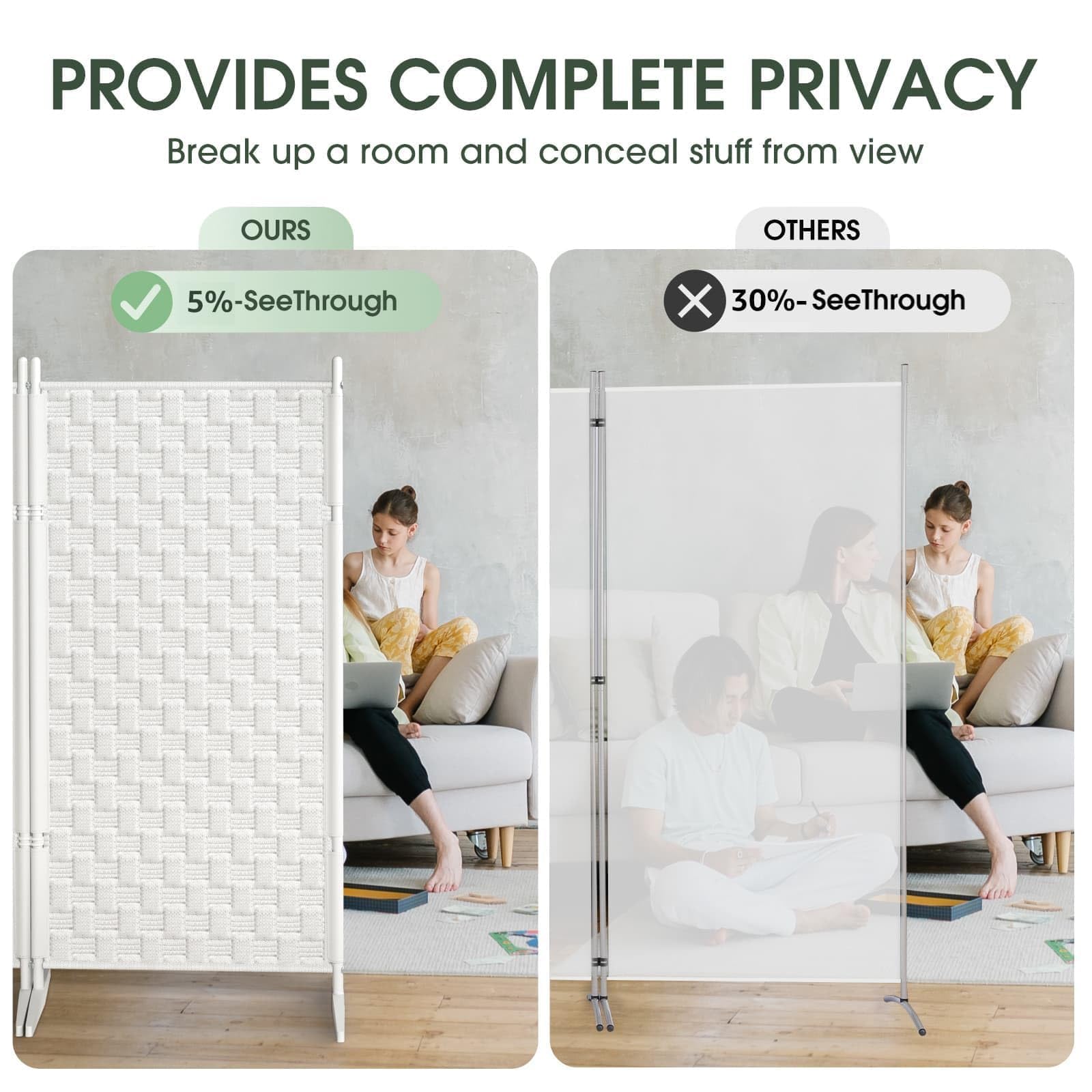 2 Panel Folding Room Divider Screen - White Freestanding Privacy Partition for Home & Office | Portable Space Separator for Bedroom, Living Room, Changing Room & Studio Decoration