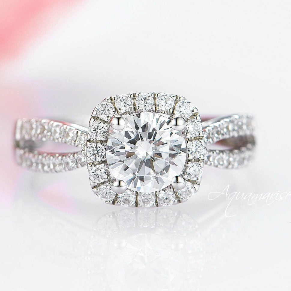 1.5 Carat Halo Moissanite Engagement Ring for Women - 14K White Gold Wedding Band, Anniversary Gift, Proposal Jewelry - Perfect for Bridal, Valentine's Day & Special Occasions