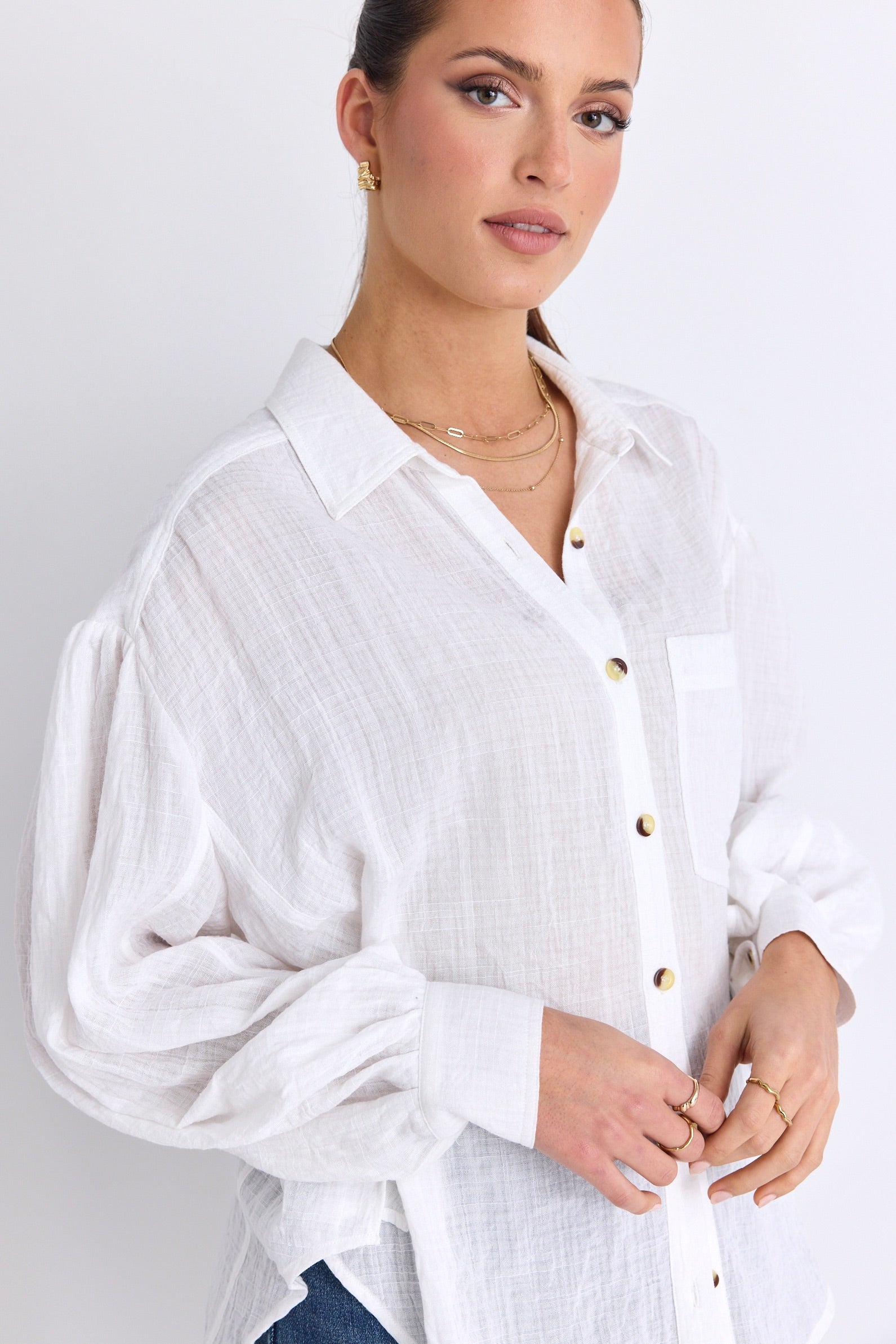 Breezy White Muslin Drop Shoulder Shirt for Women - Soft Loose Fit Boho Blouse - Perfect for Summer Outfits, Beach Vacations & Casual Wear