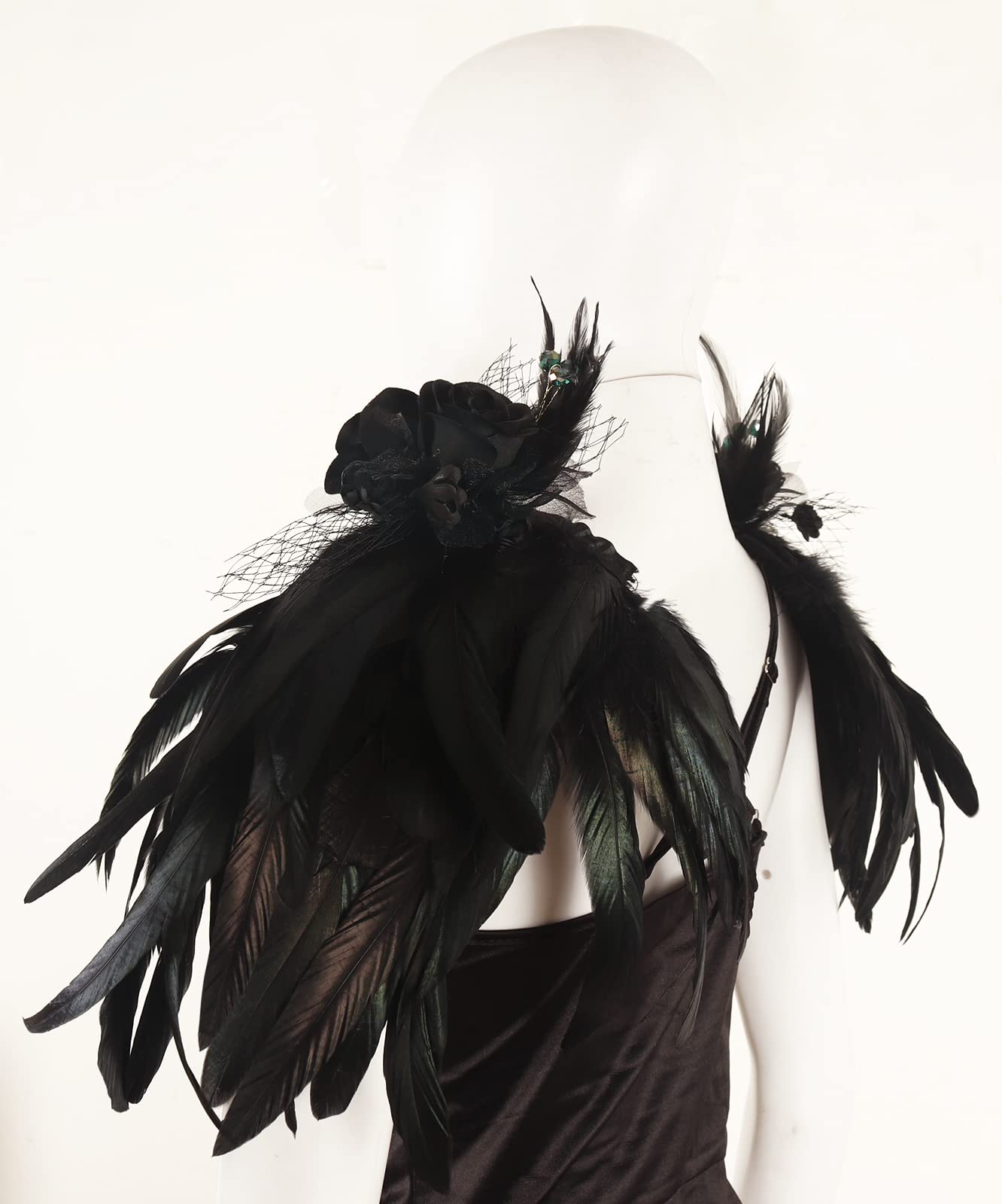 HOMELEX Feather Shoulder Pads with Wings - Women's Feather Harness Costume for Carnival, Masquerade Ball, Raven Cosplay & Halloween Party Accessories | Perfect for Costume Parties, Cosplay Events, and Theatrical Performances