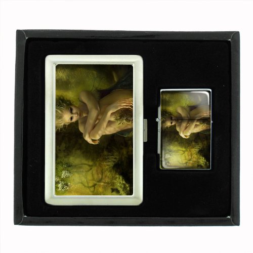Elegant Fairies Design Cigarette Case & Oil Lighter Gift Set - Perfect for Travel, Parties & Collectors (Style 004)