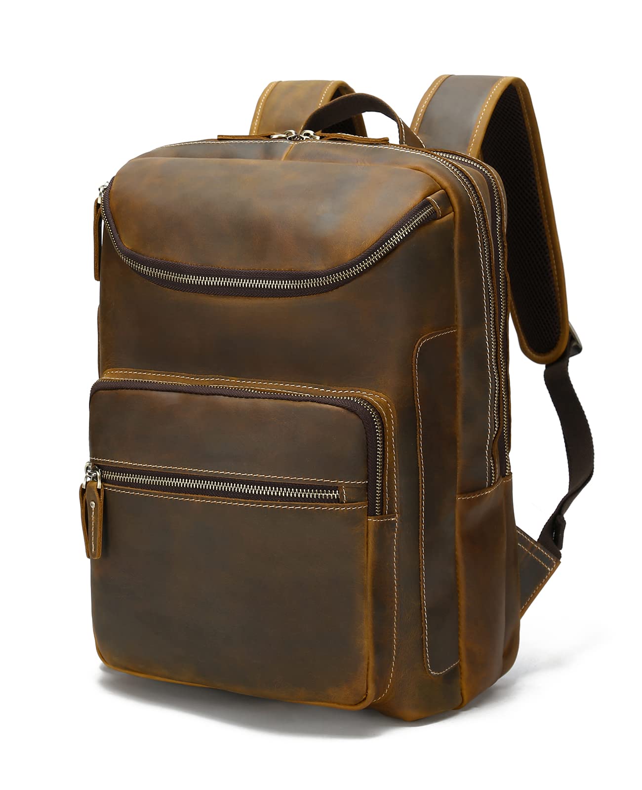 LANNSYNE Vintage Full Grain Leather 16 Inch Laptop Backpack for Men - Durable Travel Backpack with Laptop Compartment - Perfect for Work, College & Business Trips (Light Brown)