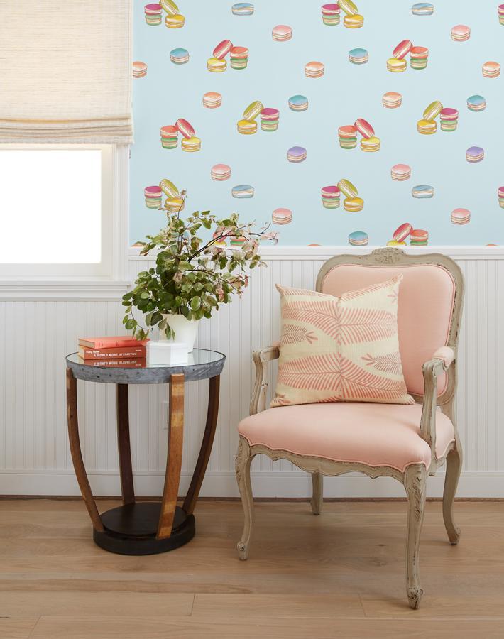 Premium Macarons Wallpaper by Nathan Turner - Sky Blue French Dessert Theme - Perfect for Kitchen, Dining Room & Cafe Decor