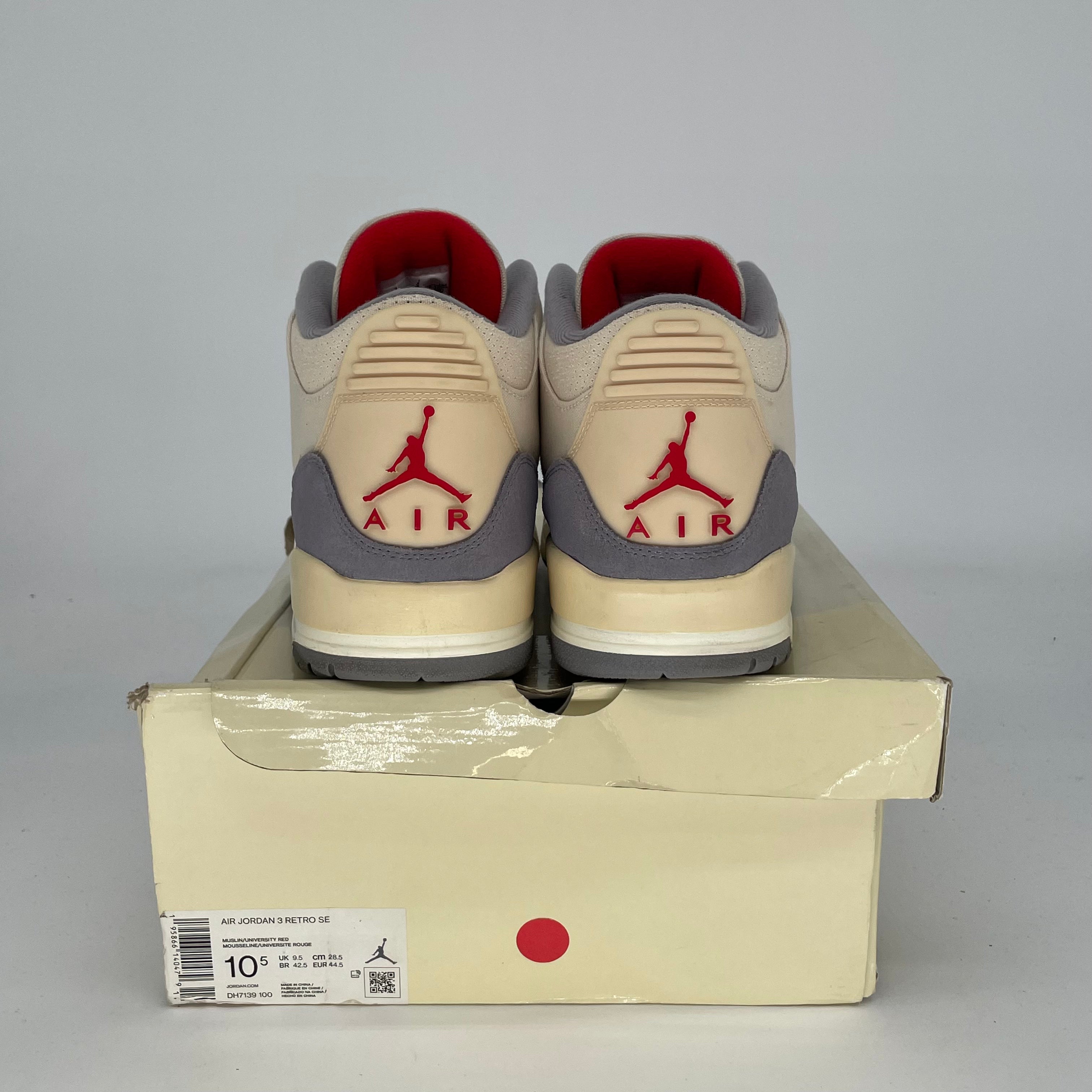 AIR JORDAN 3 MUSLIN Sneakers - Men's Size 10.5/Women's 12 (DH7139-100) - Retro Basketball Shoes for Casual Wear & Street Style