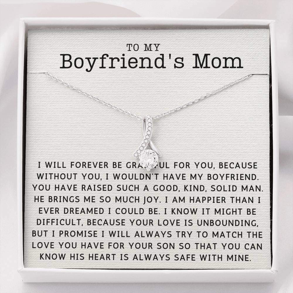 Elegant Heart Pendant Necklace for Boyfriend's Mom - Sterling Silver Jewelry with Gift Box - Perfect for Mother's Day, Birthday & Anniversary Gifts