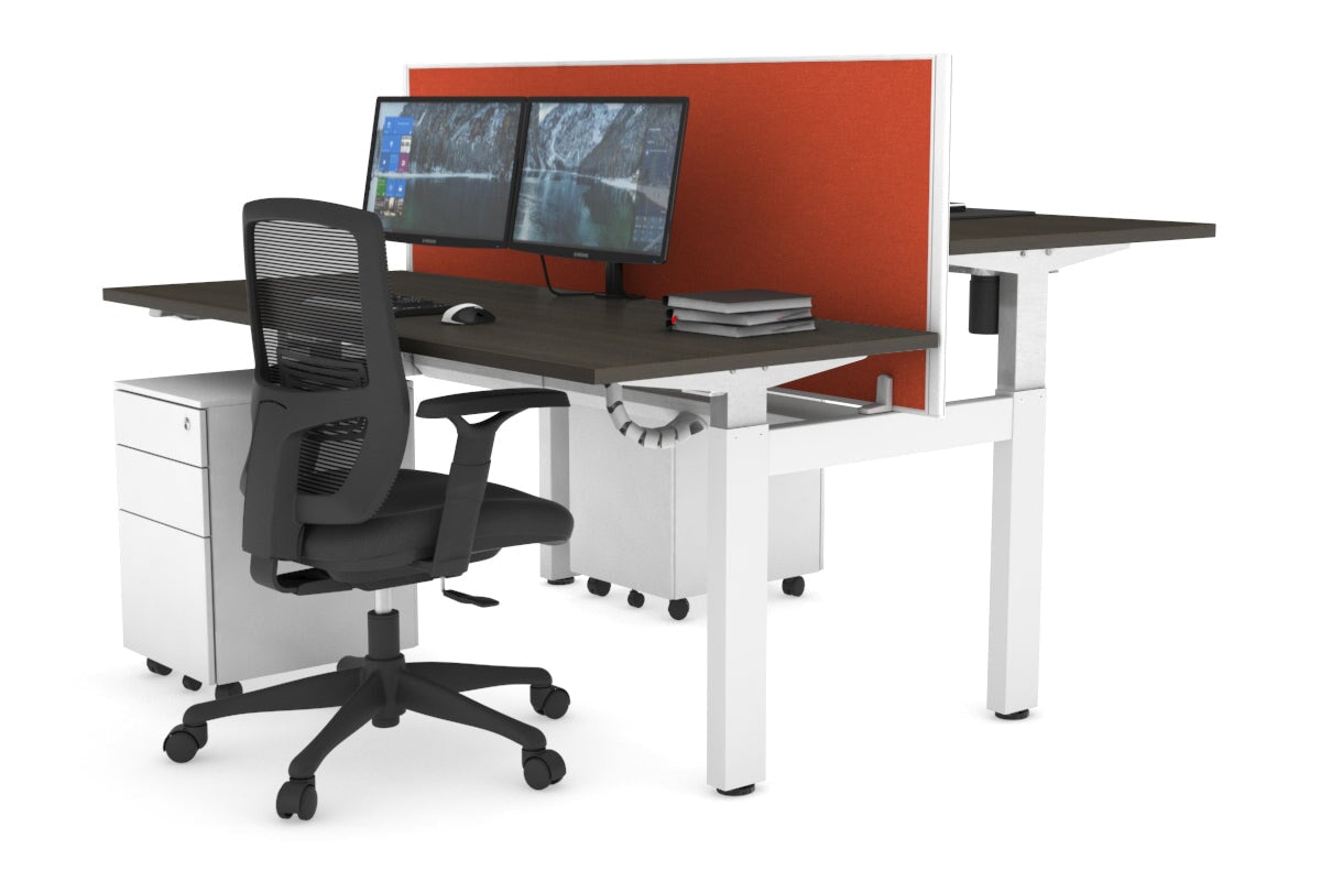 Adjustable Height 2-Person H Bench Workstation - White Frame [1600L x 700W] - Perfect for Office, Home Office & Coworking Spaces