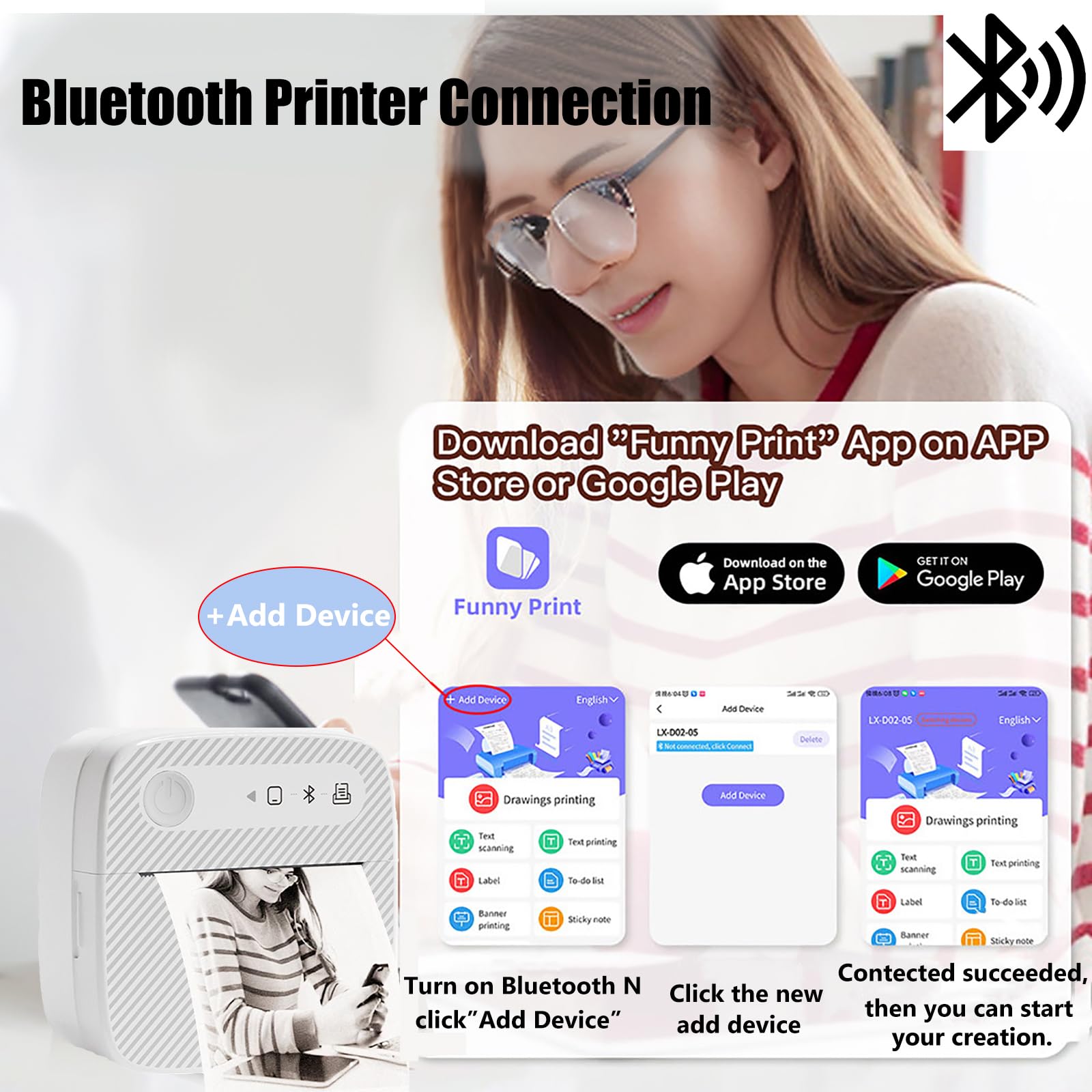 Portable Mini Sticker Printer - Wireless Bluetooth Inkless Printer for iPhone & Android | DIY Sticker Maker for Notes, Journals, Labels & Kids Crafts | Perfect for Scrapbooking, Planner Decoration & School Projects | App-Controlled Smart Label Printer