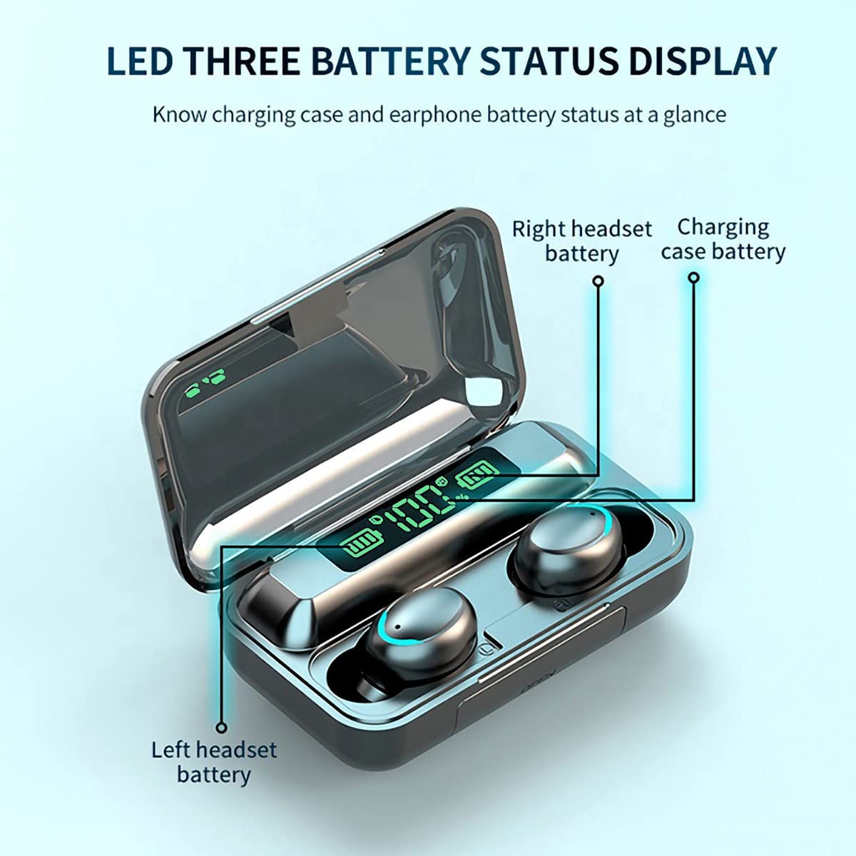 F9-5 Wireless Bluetooth 5.1 Earbuds with Noise Cancellation, HiFi Stereo Sound & Touch Control - Mini In-Ear Headphones with HD Mic & Charging Case (Black) | Perfect for Gym, Commuting & Work Calls