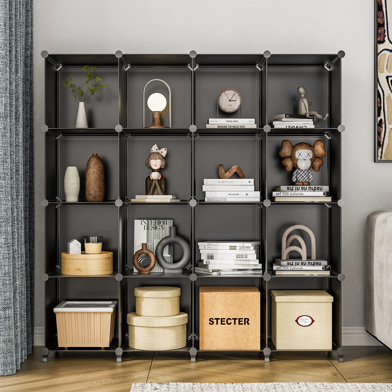 16-Cube Closet Organizer & Storage Shelf - Black Storage Cabinet for Clothes, Shoes, Toys | Perfect for Bedroom, Office, Kids Room & Living Room Organization
