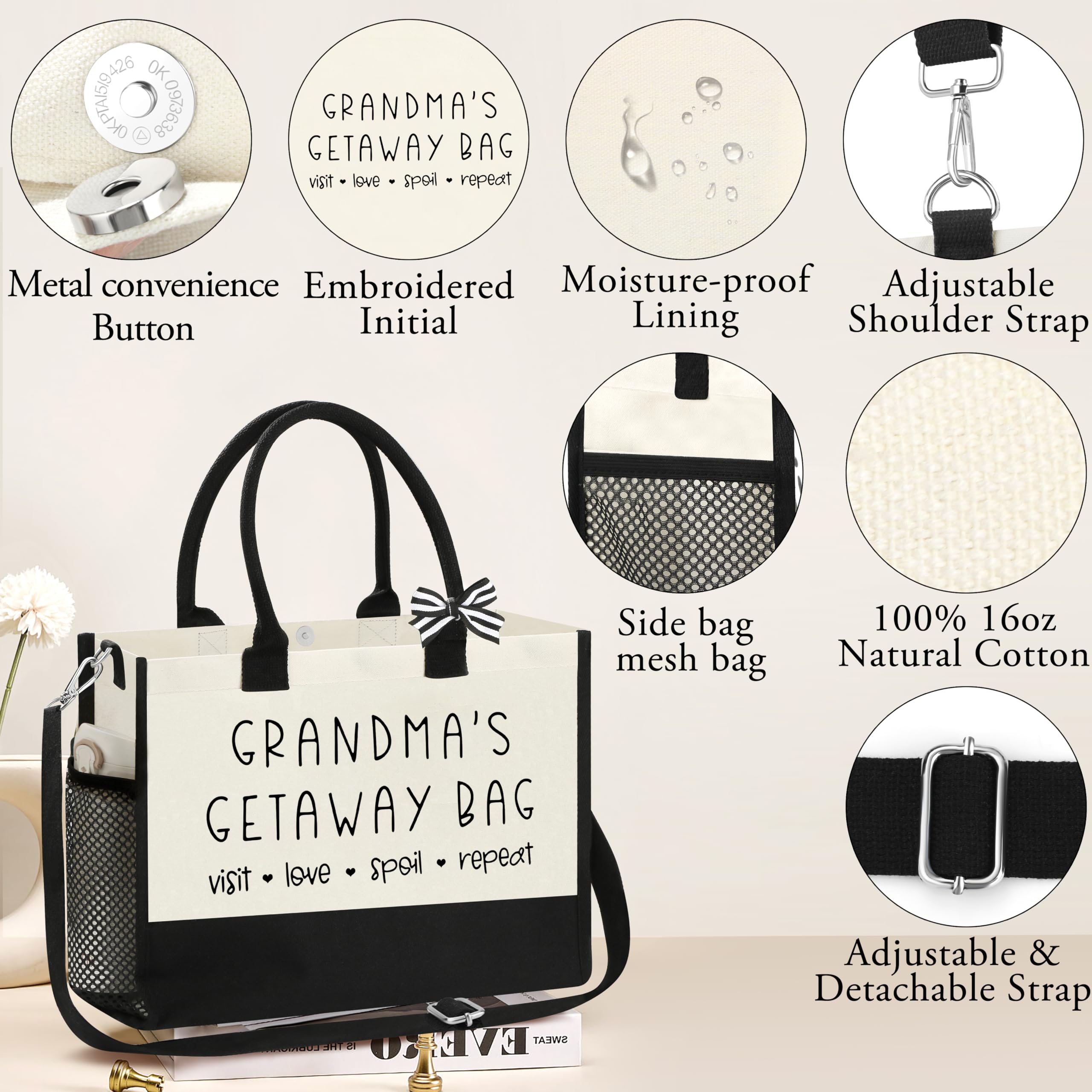Personalized Canvas Tote Bag for Women - Birthday, Mother's Day, Wedding & Christmas Gift Ideas - Perfect for Beach, Shopping & Everyday Use