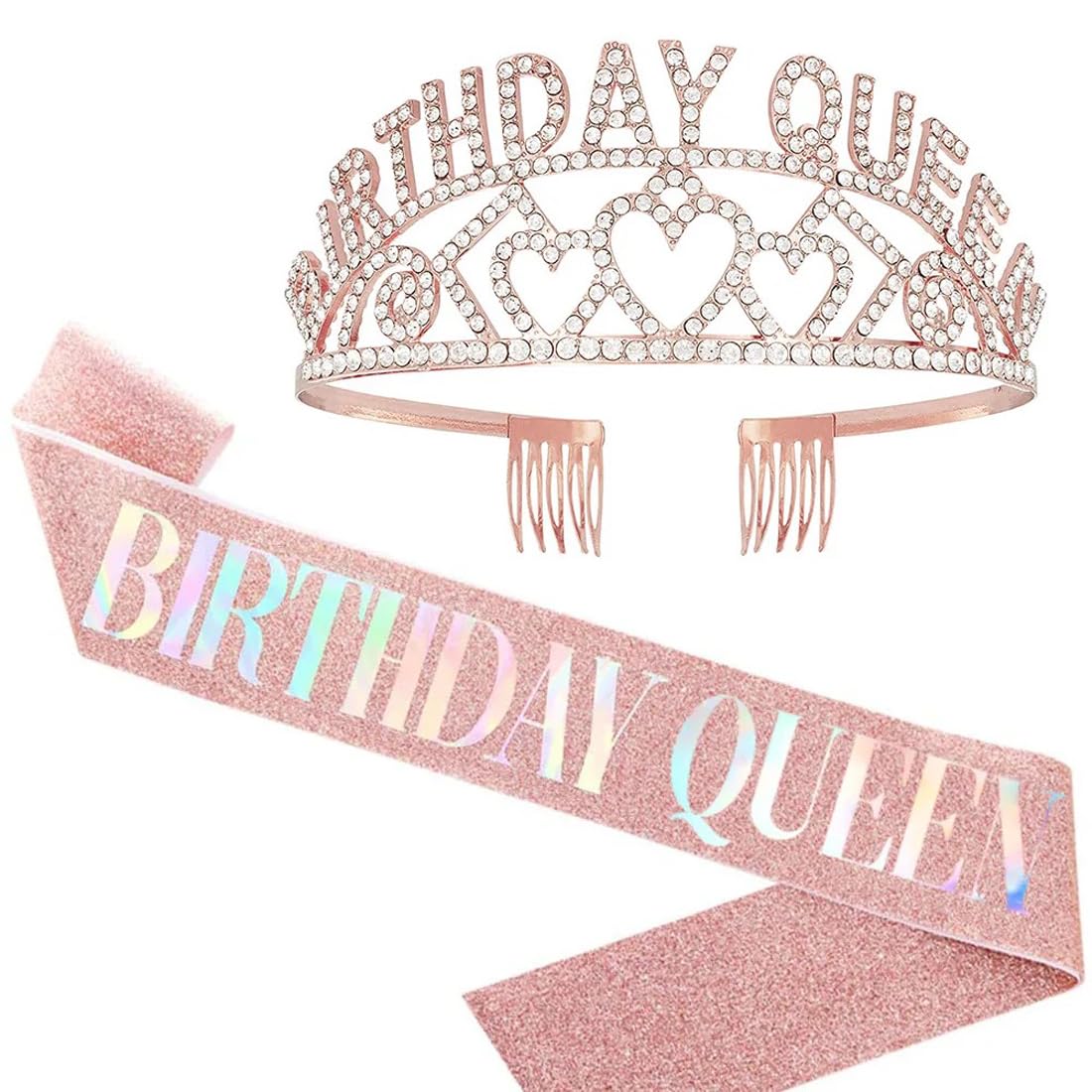 Shining Diva Fashion Birthday Sash & Crown Set - 2 Pcs | Elegant Birthday Queen Accessories | Perfect Gift for Best Friend, Sister, Teenager | Ideal for Birthday Parties, Photo Shoots & Celebrations